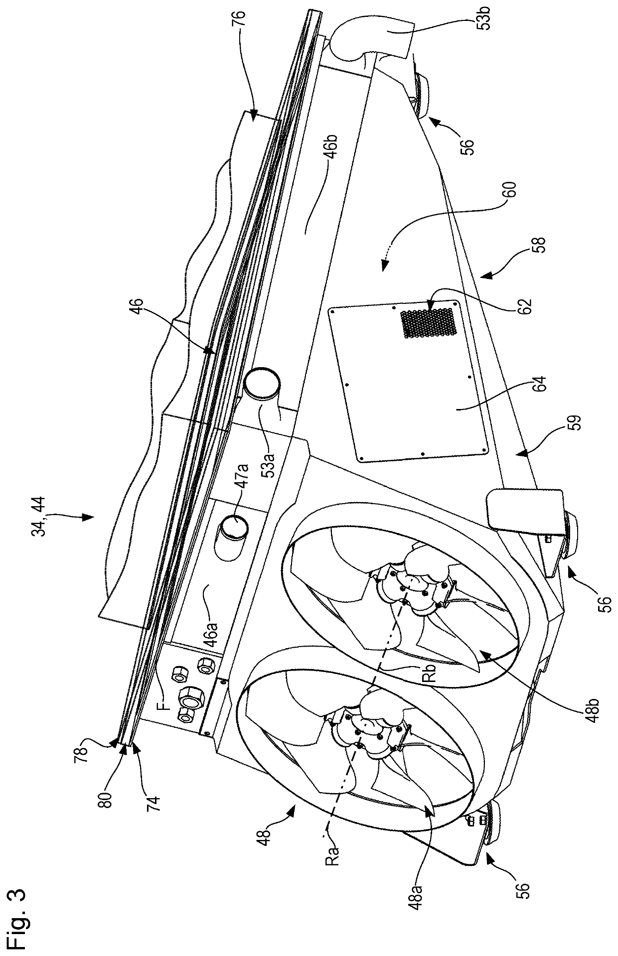 Self-propelled earth working machine including combined heat exchanger cooling and engine compartment ventilation