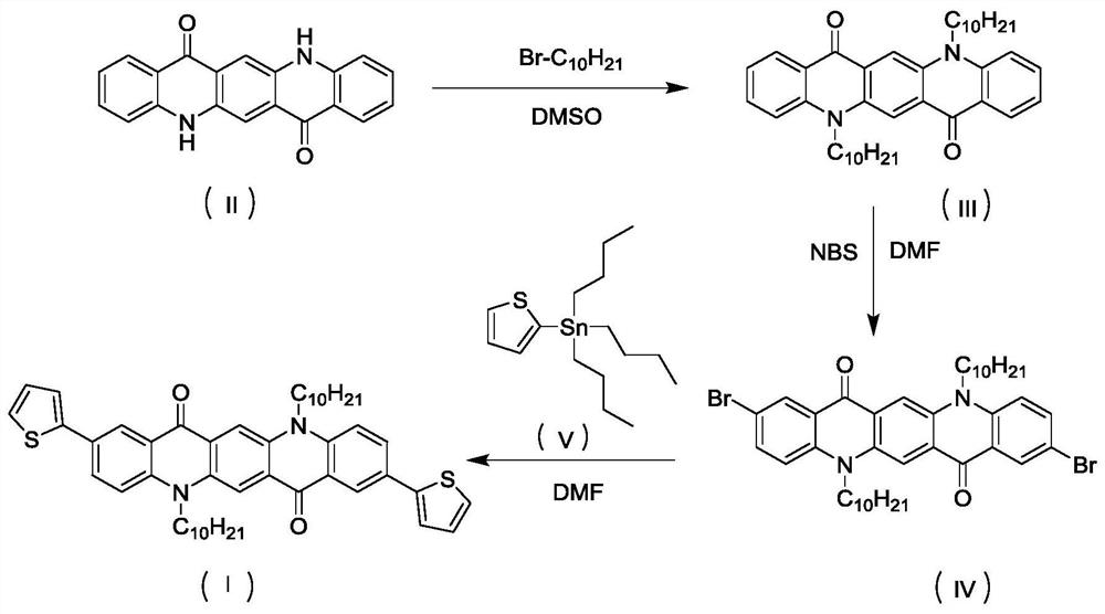 Quinacridone-thiophene derivative, preparation method and application thereof