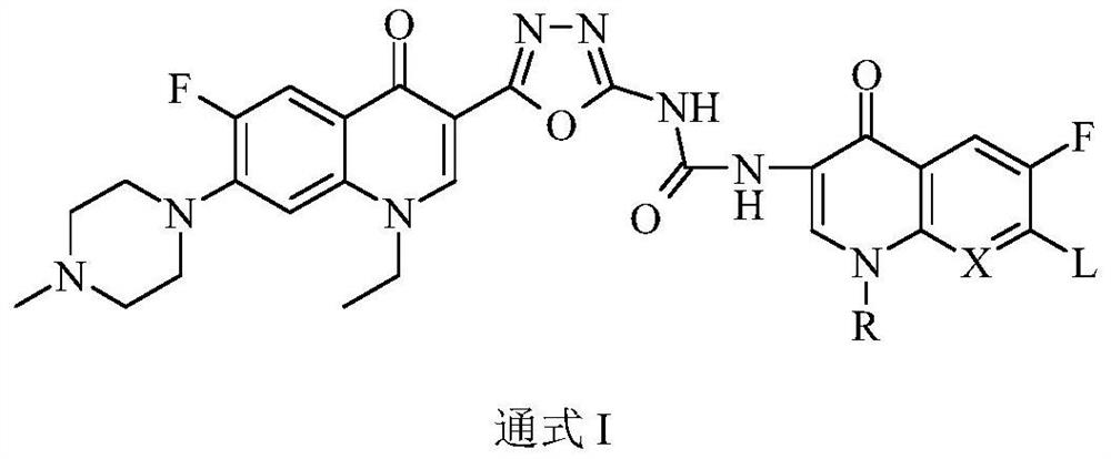 A bis-fluoroquinolone oxadiazuron pefloxacin derivative and its preparation method and application