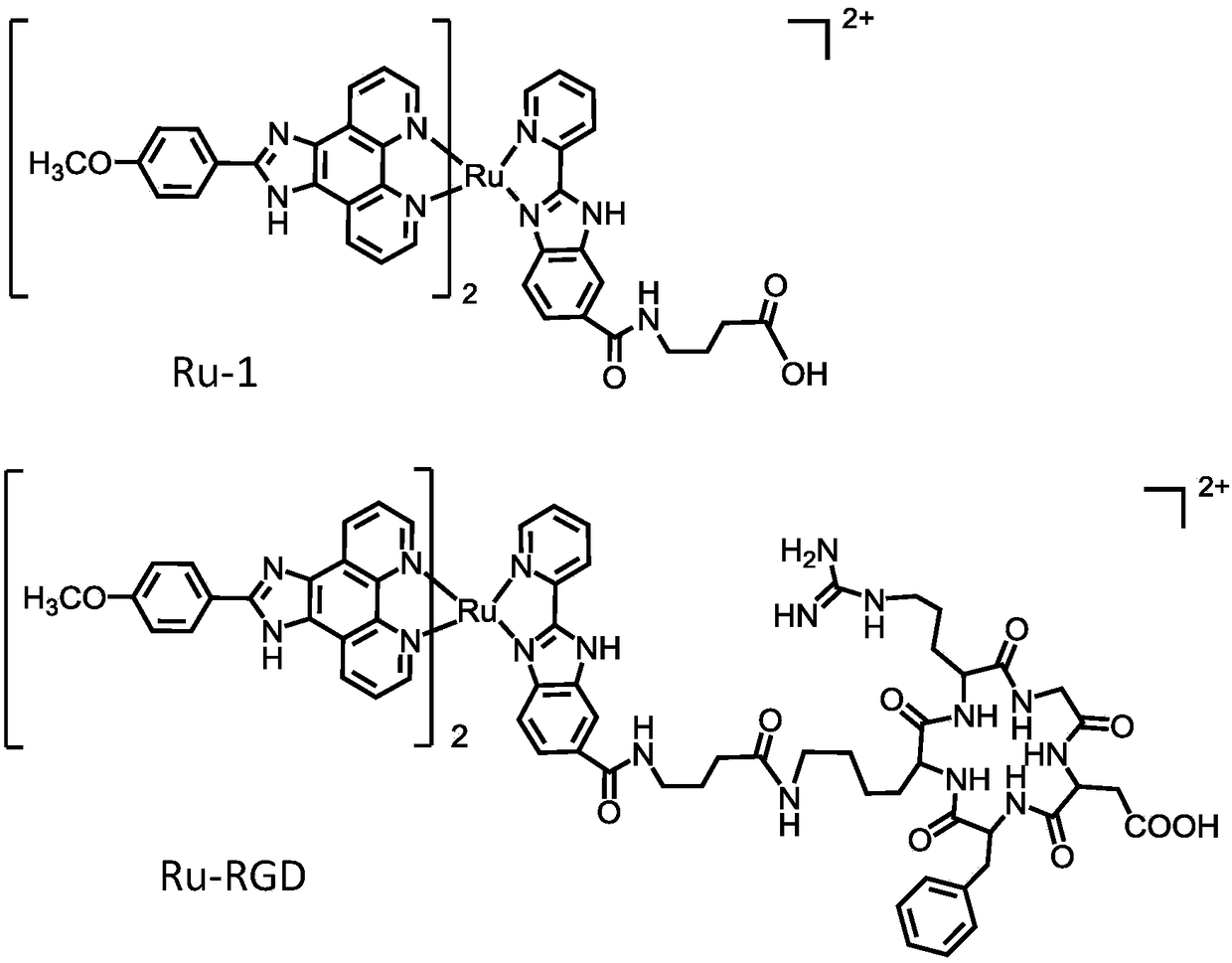 Preparation method of two-photon absorption type ruthenium complex and application of ruthenium complex as tumor probe