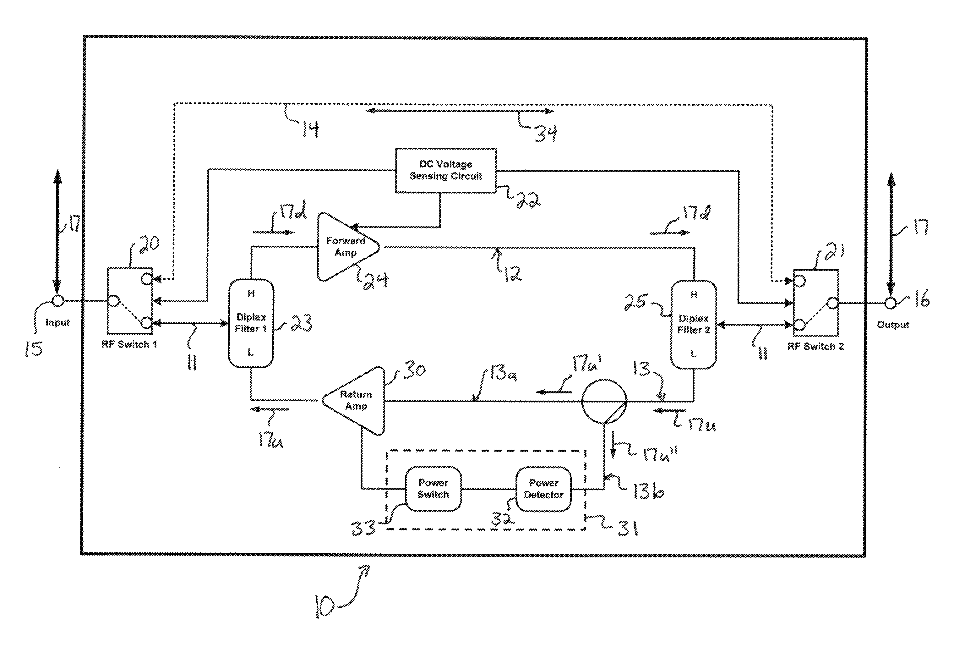 Return Path Noise Reducing Amplifier with Bypass Signal