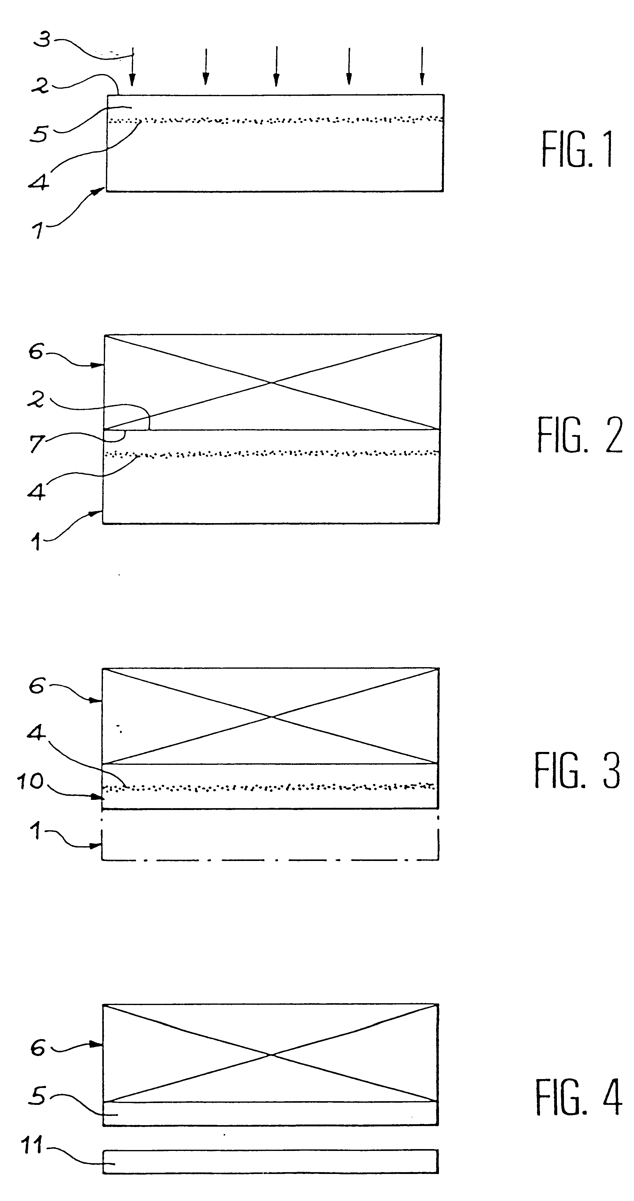 Method for making a thin film on a support and resulting structure including an additional thinning stage before heat treatment causes micro-cavities to separate substrate element