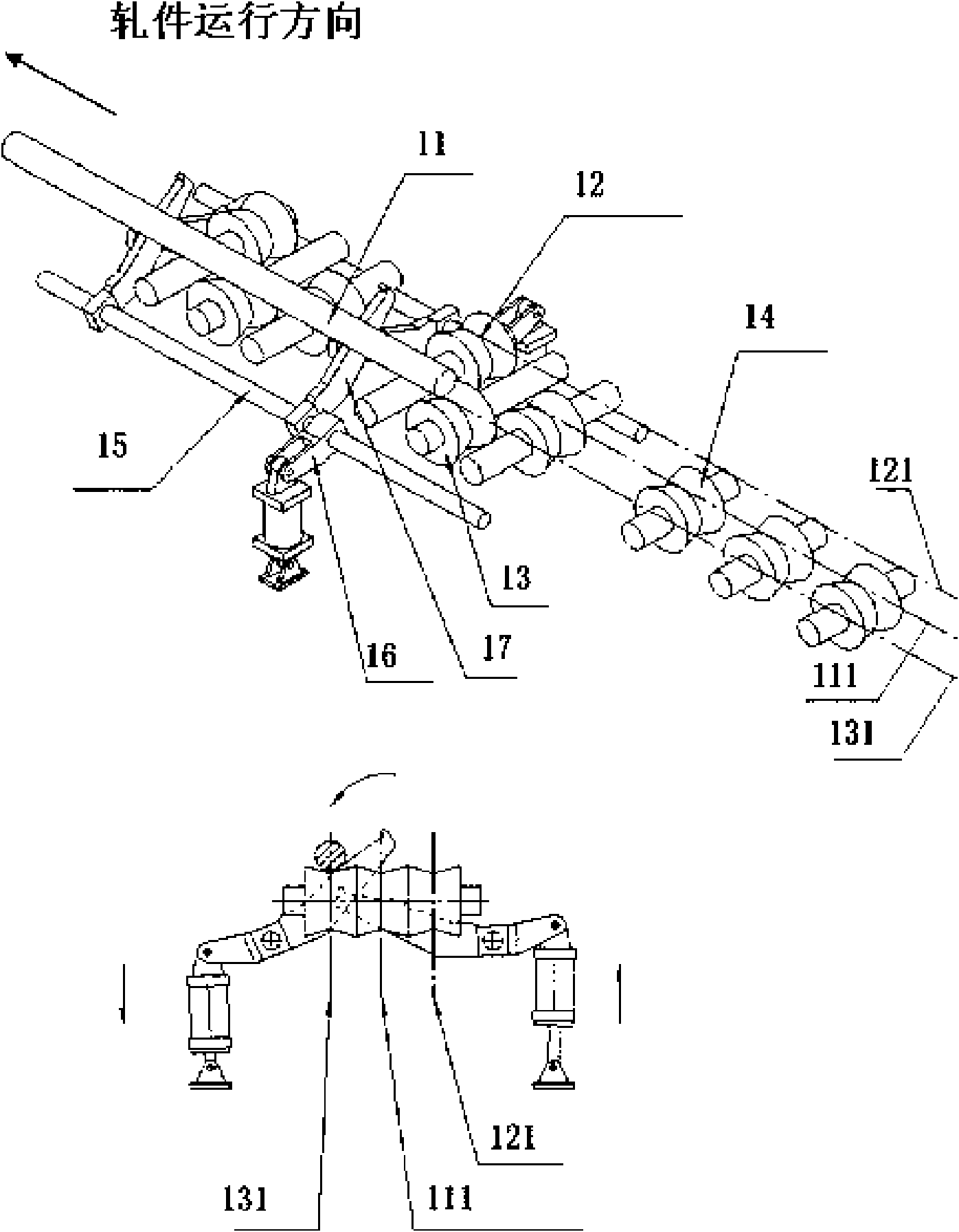 High-speed wire double production line swinging wire separation device