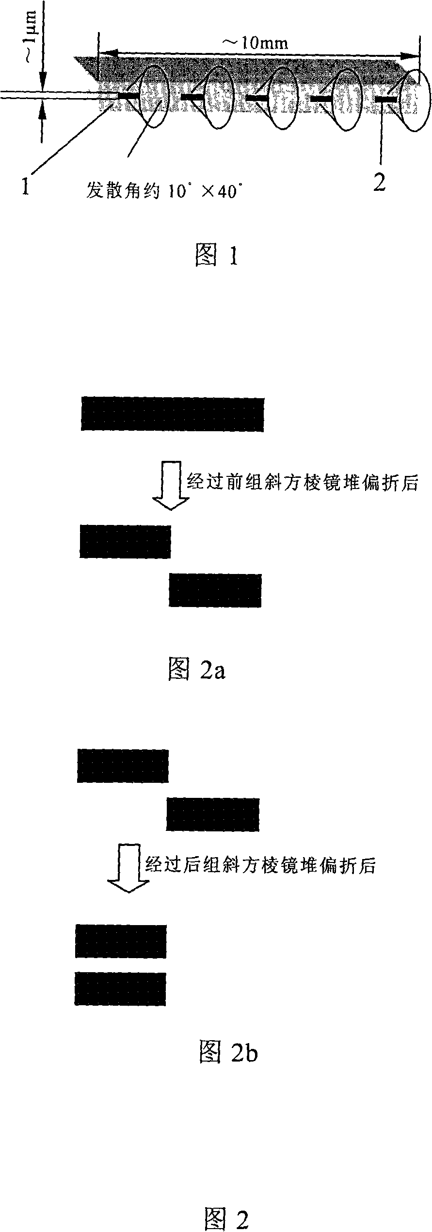 Method for inclined square prism stack to implement strip array semiconductor laser device beam shaping