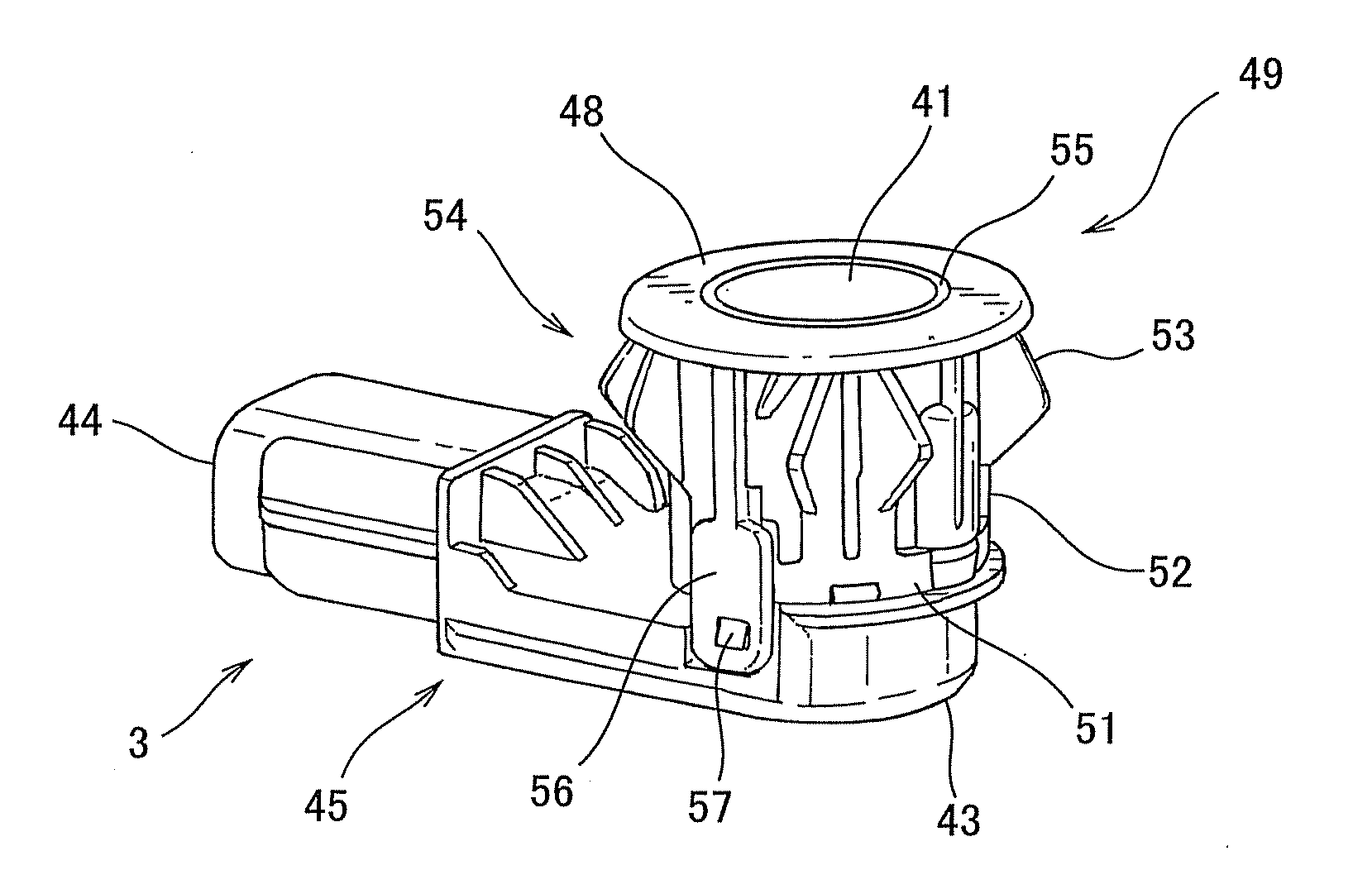 Distance sensor for vehicle with electrical connector