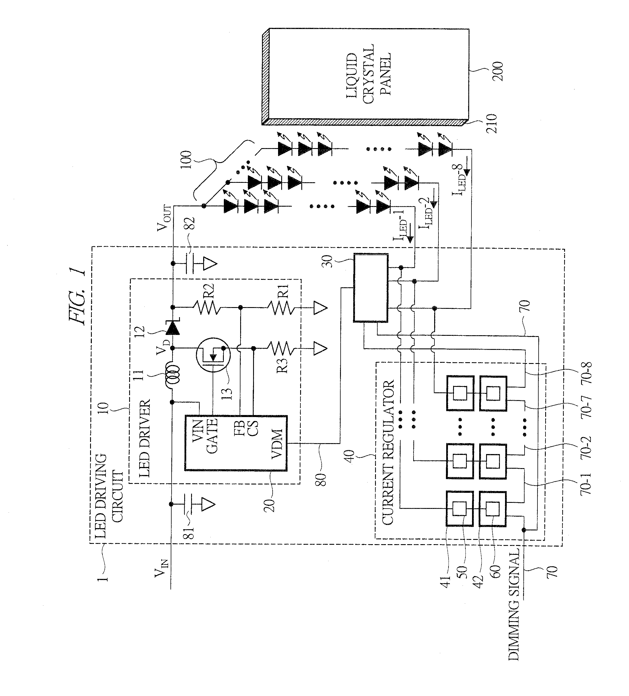 LED driving circuit, semiconductor element and image display device