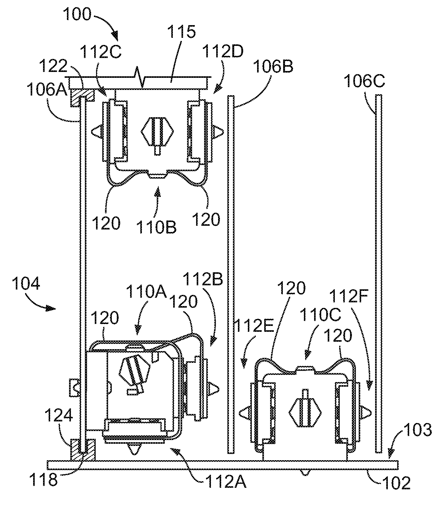 Connectors and assemblies having a plurality of moveable mating arrays