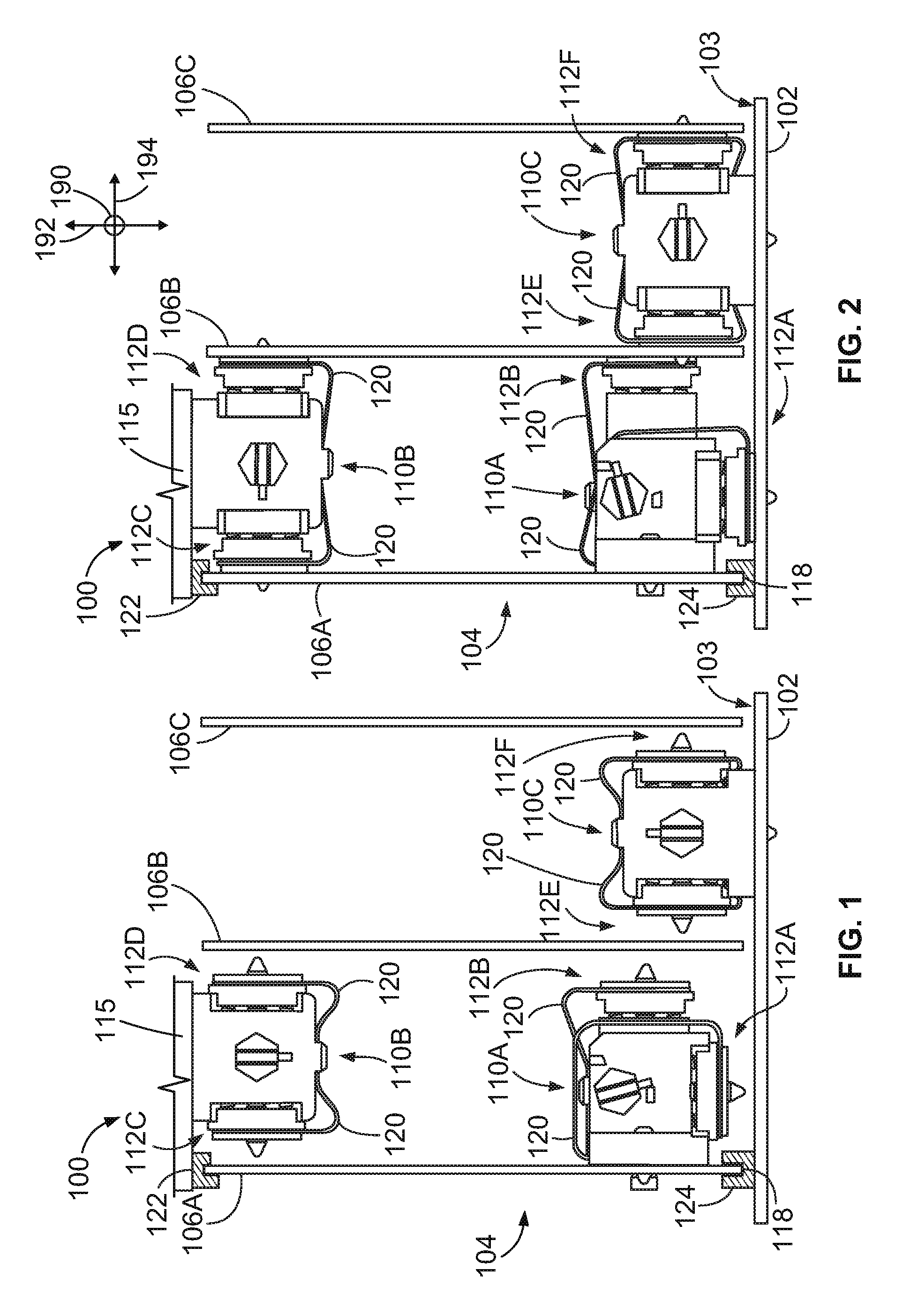 Connectors and assemblies having a plurality of moveable mating arrays