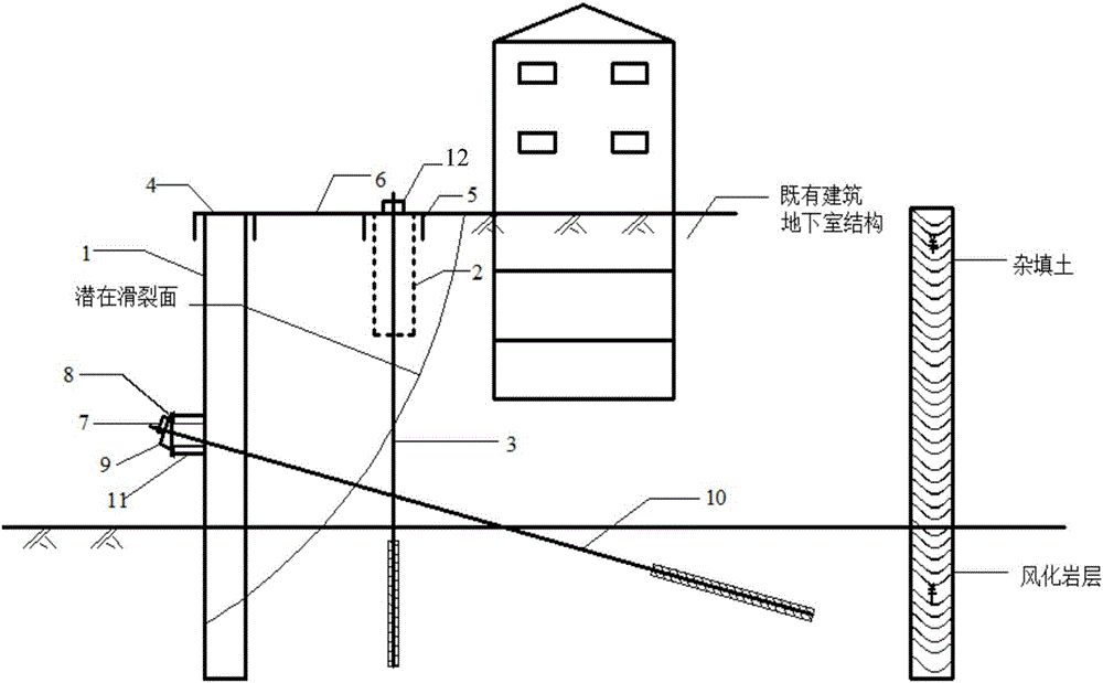 Foundation pile-anchor supporting system for close existing underground structure and construction method of system