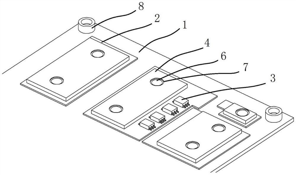 Confluence and heat conduction integrated device of lithium battery protection board MOS switch