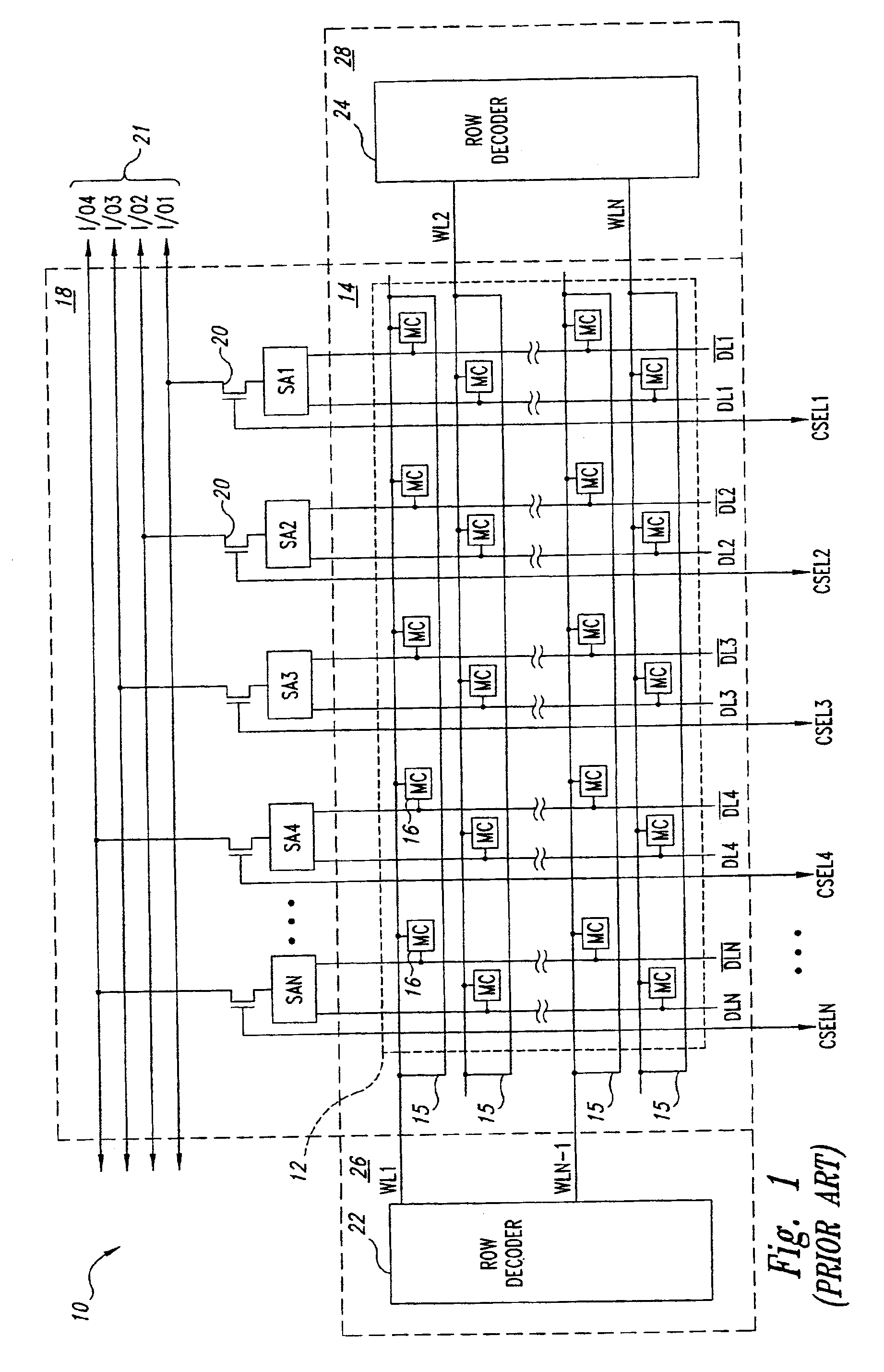 Memory device having a relatively wide data bus