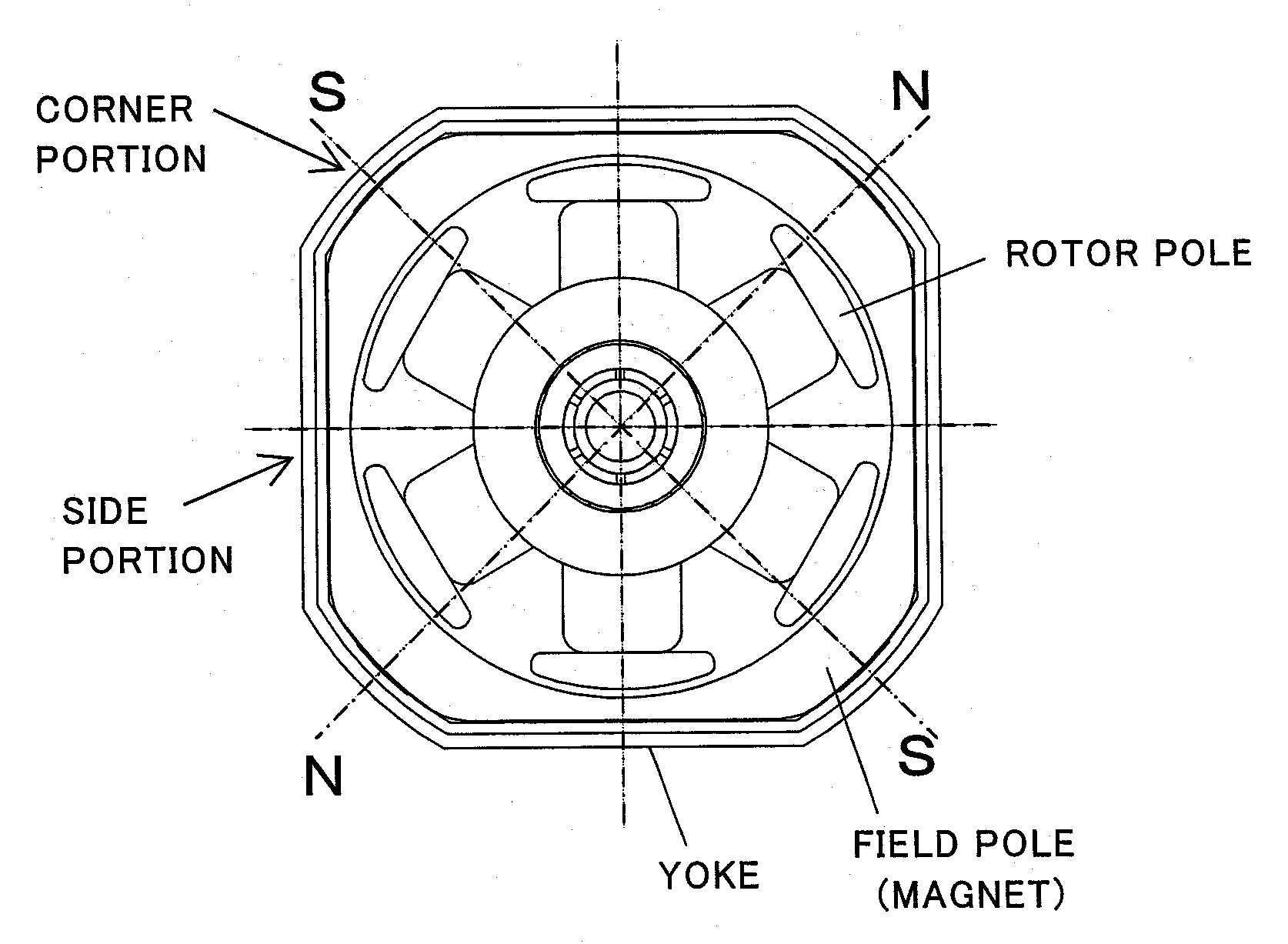 Small-sized motor having polygonal outer shape