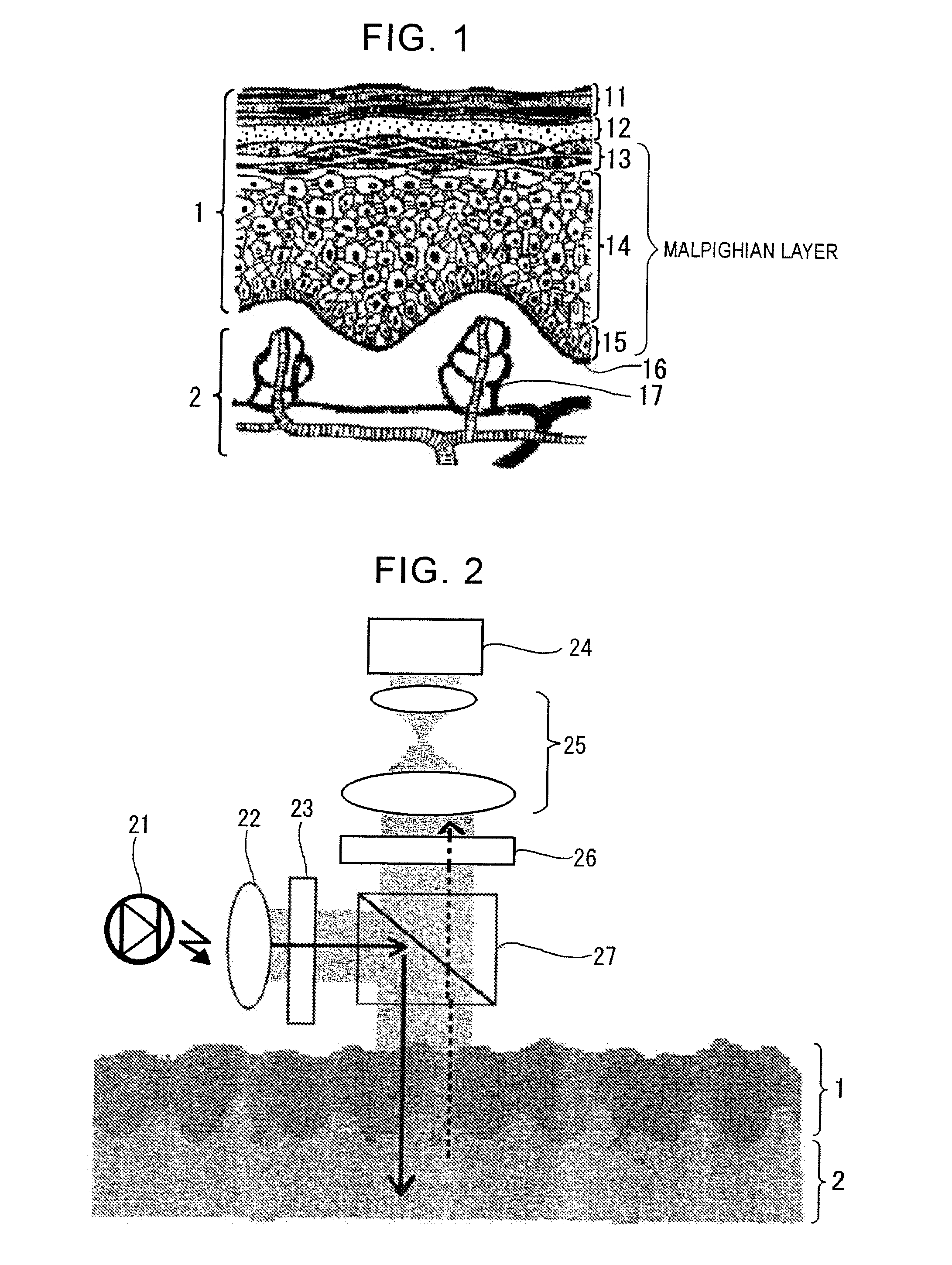 Living-tissue pattern detecting method, living-tissue pattern detecting device, biometric authentication method, and biometric authentication device