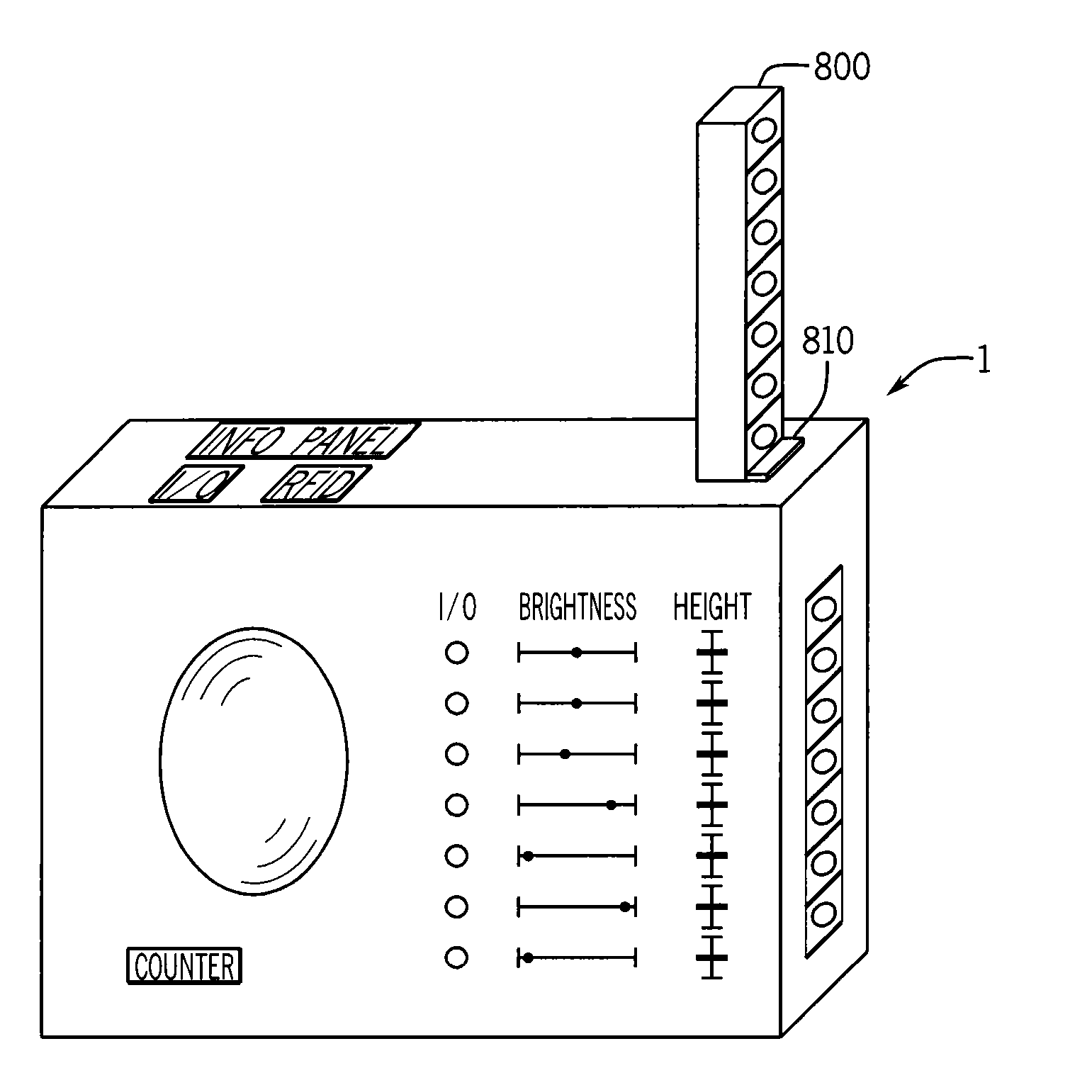 Hand held device with non-permanent LED line guides, bookmark, and hand support features