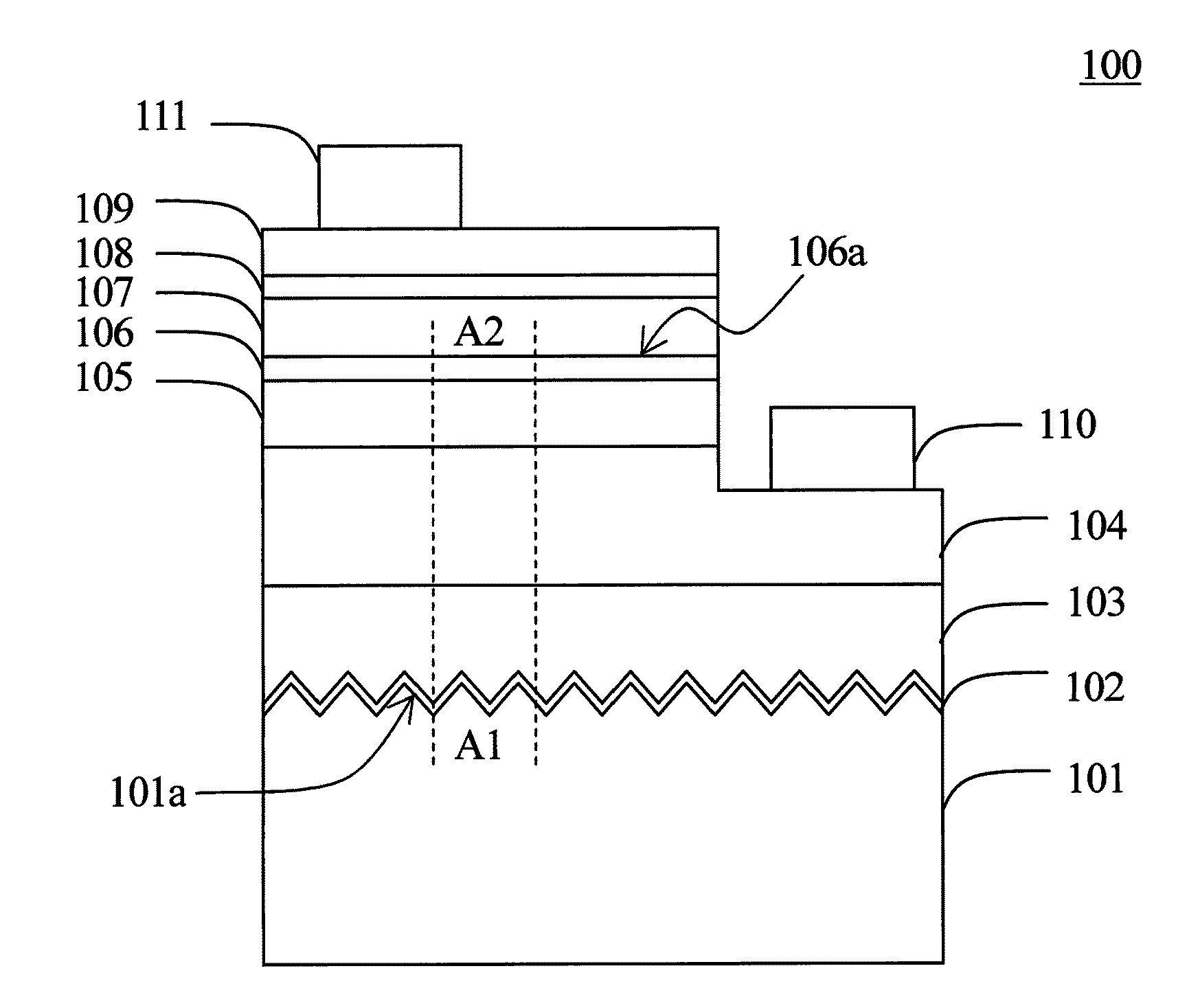 Light-emitting device having a patterned surface