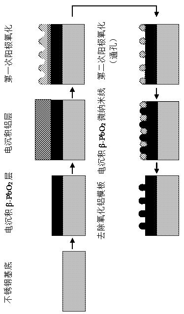 Method for preparing stainless steel-based micro-nano array beta-PbO2 anode material