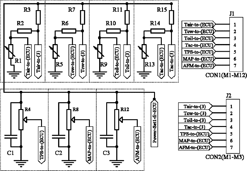 Vehicle engine electronic control unit testing system and variable resistor combination adjusting method thereof