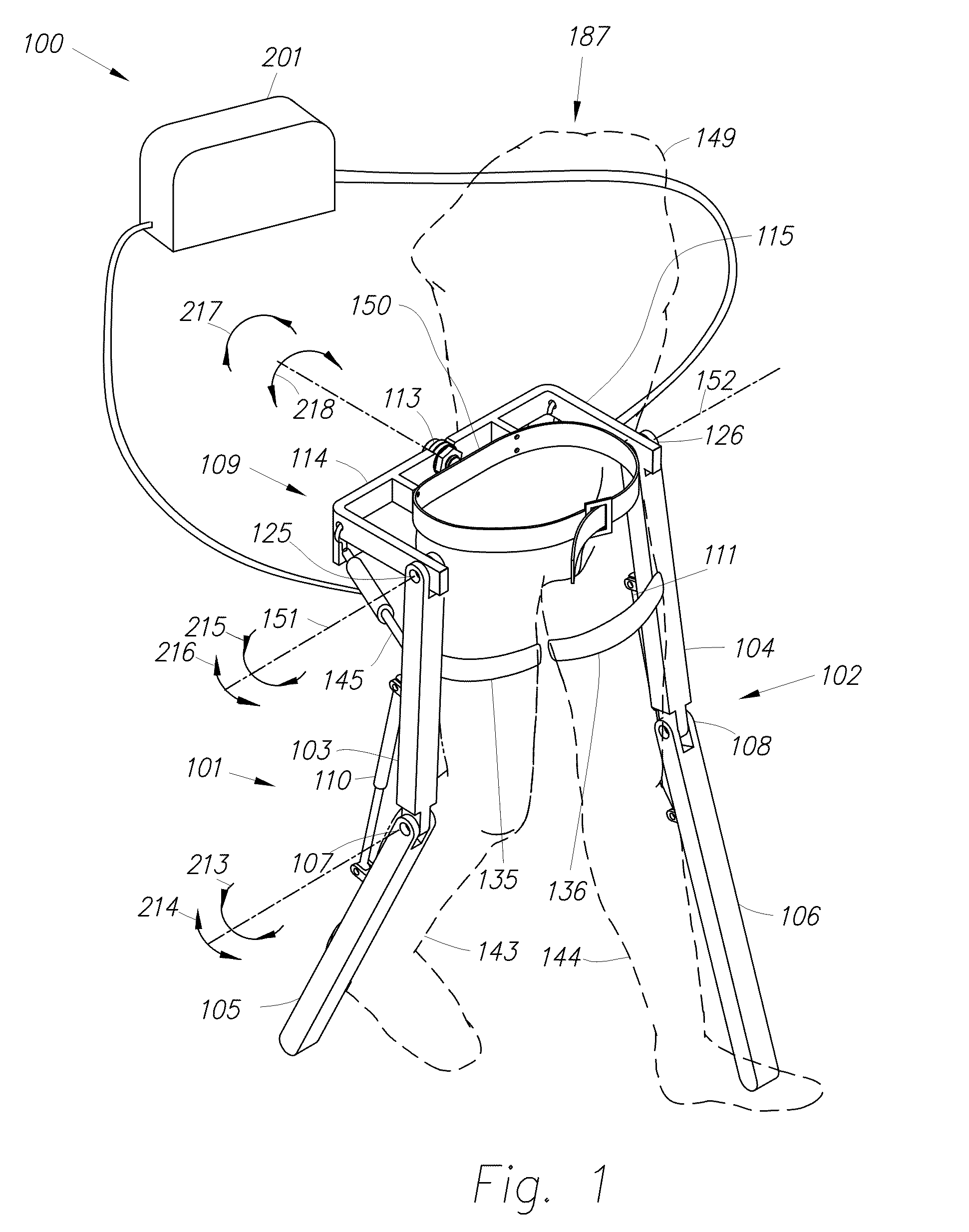 Device and Method for Decreasing Oxygen Consumption of a Person During Steady Walking by Use of a Load-Carrying Exoskeleton