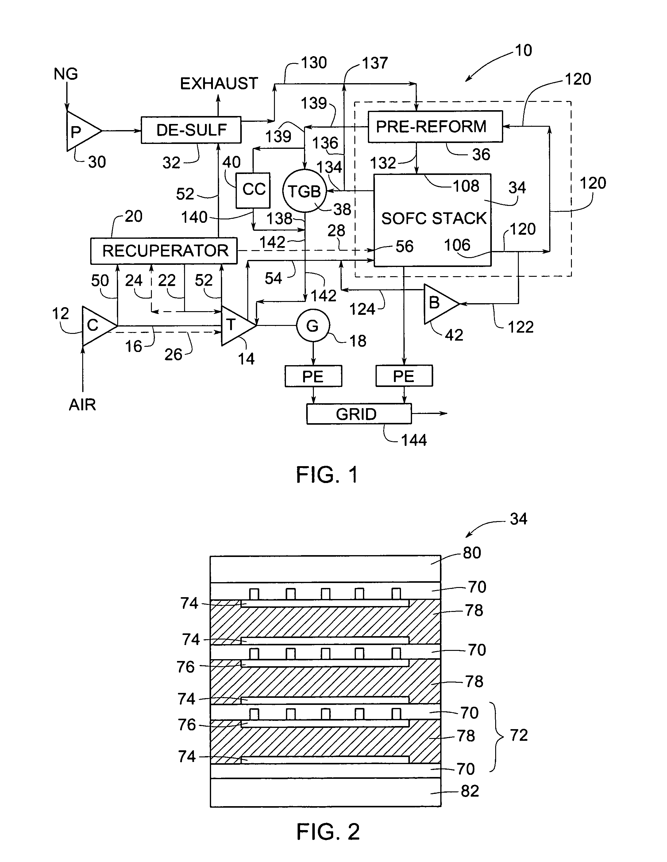 Cooled turbine integrated fuel cell hybrid power plant