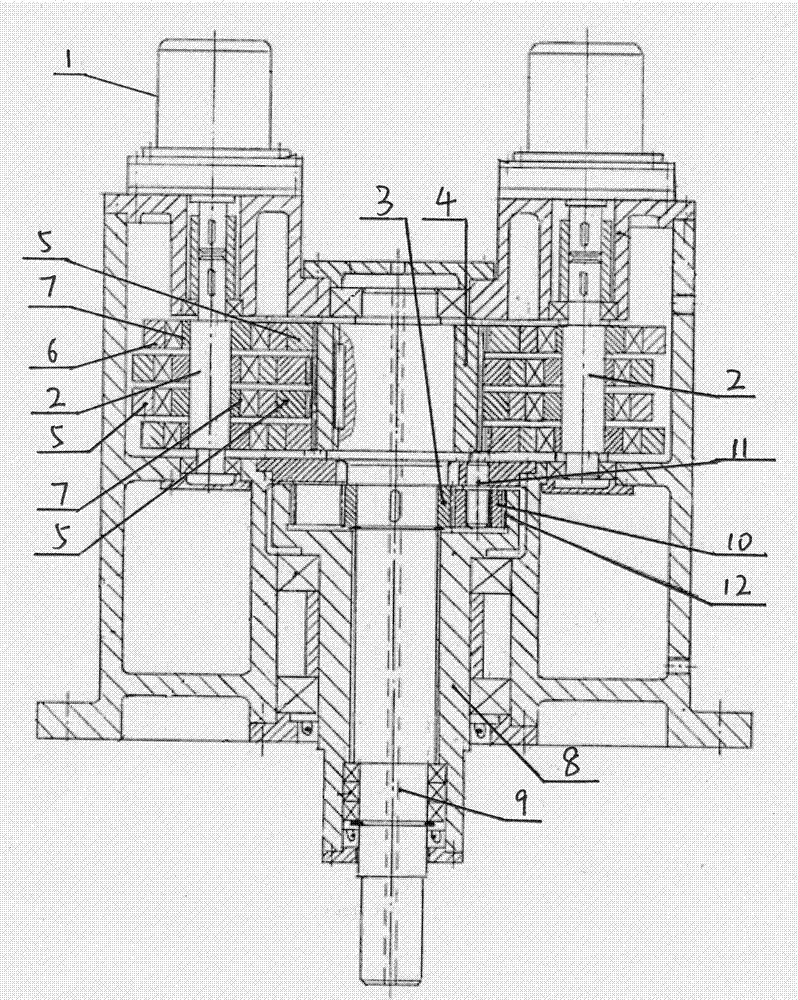 Coaxial double speed reduction forward and inverted bidirectional output spiral rock-entering drilling machine