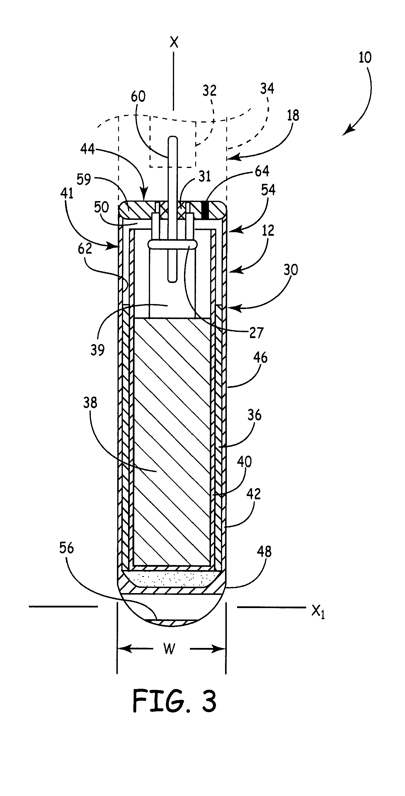 Elongate battery for implantable medical device