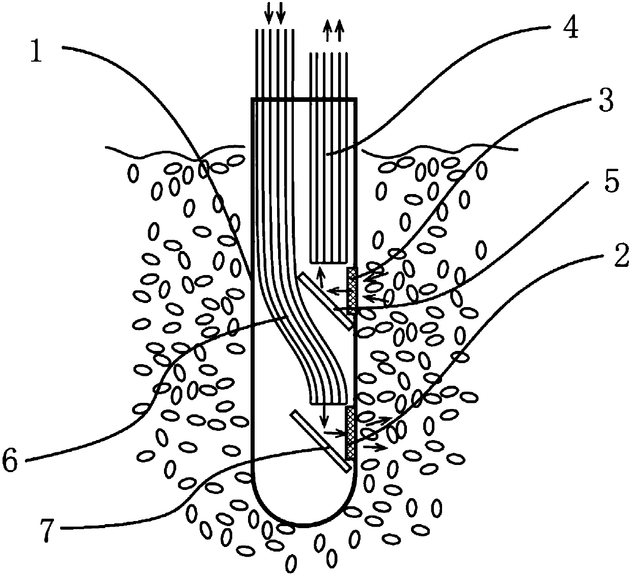 Optical fiber diffuse transmission probe for spectral non-destructive detection of solid particles