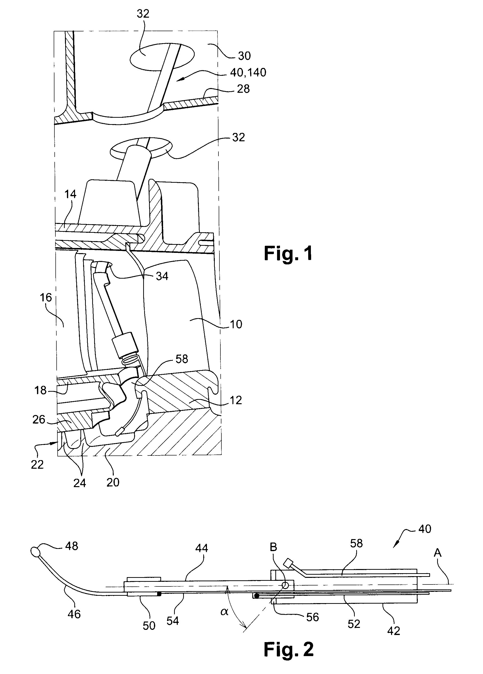 Device for the non-destructive testing of parts in a turbomachine