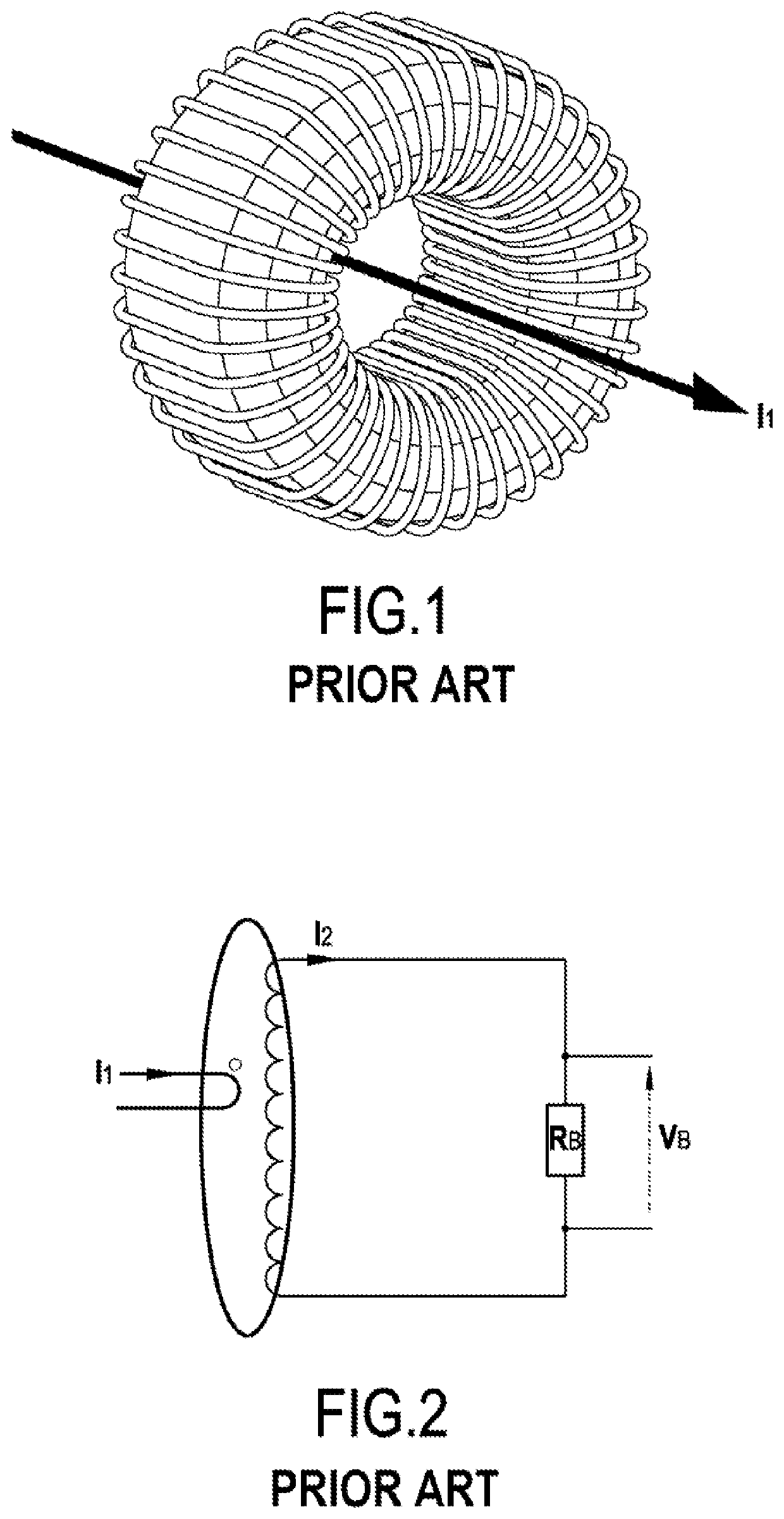 Current measuring device protected against electrical surges when opening the circuit