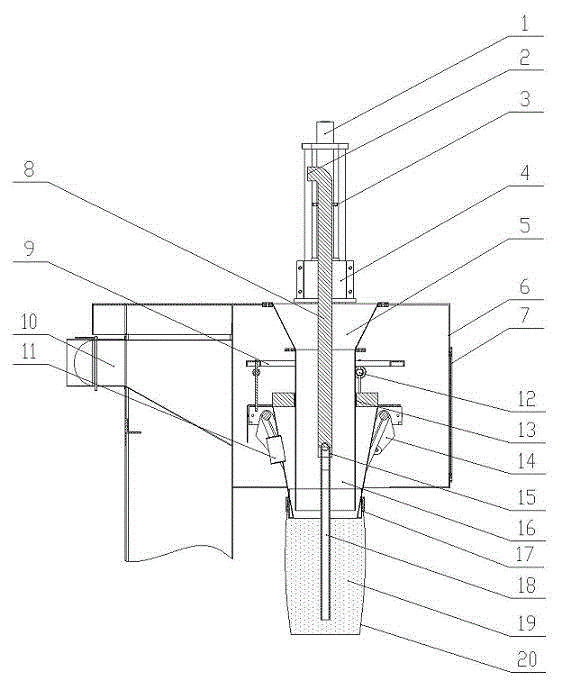 Air exhausting and bag placing synchronous on-line device of packing scale and implement method