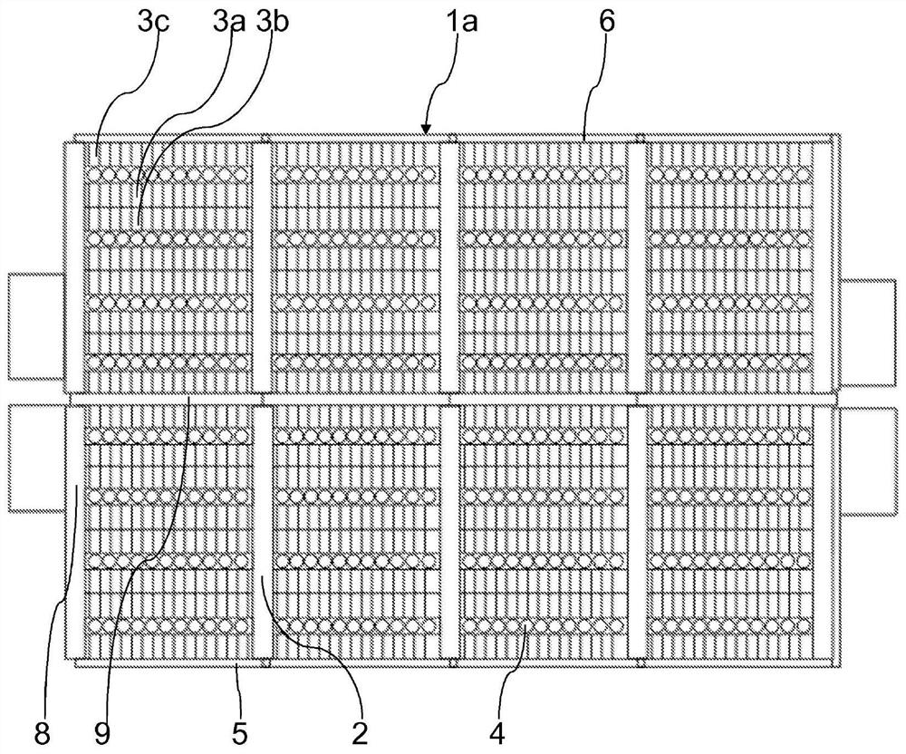 Cell battery cooled by cooling plates in radiator configuration