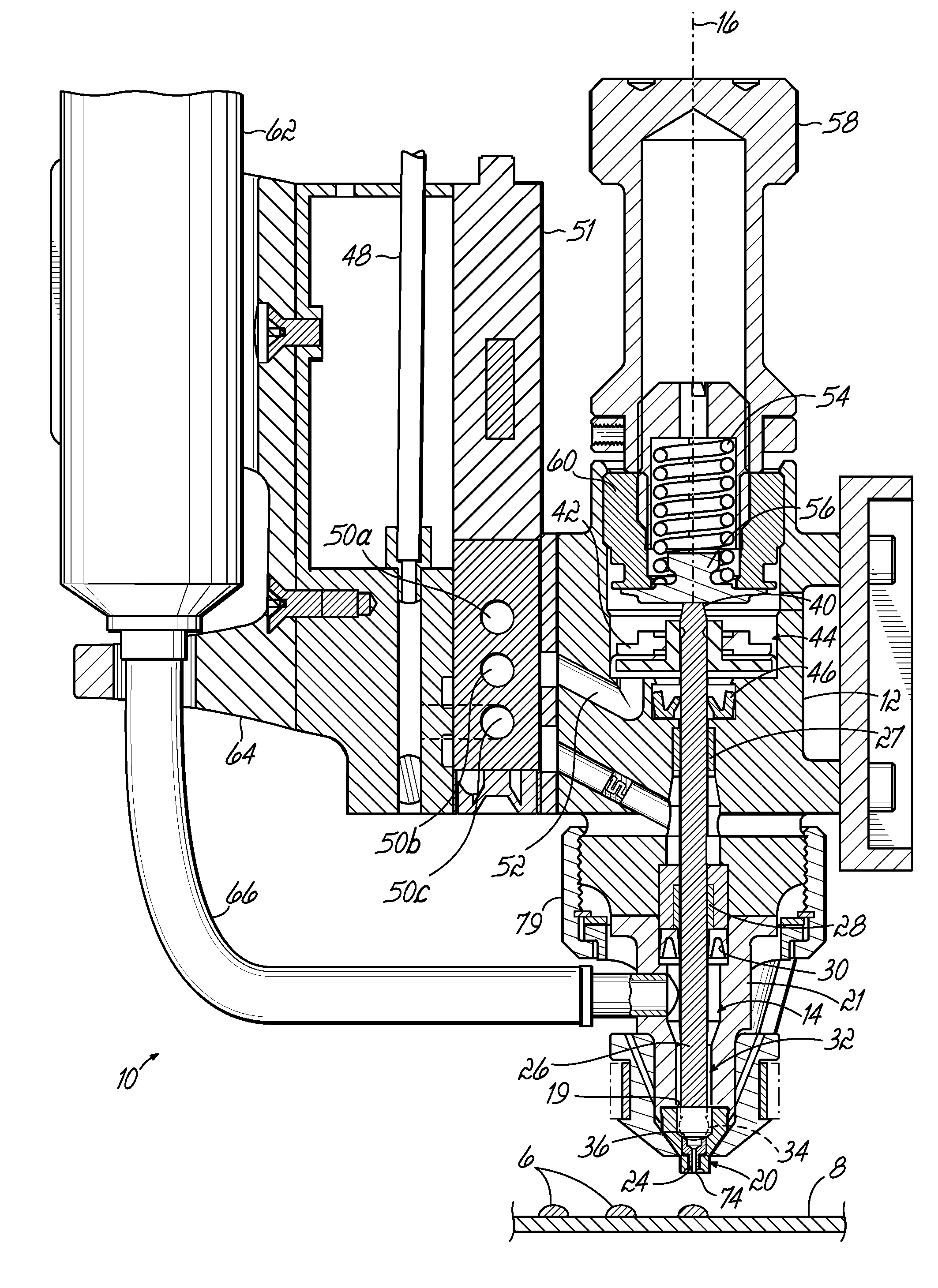 Dispenser nozzle having differential hardness