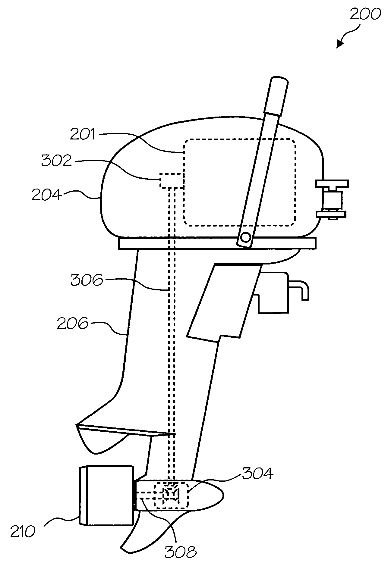 Safe efficient outboard motor assembly