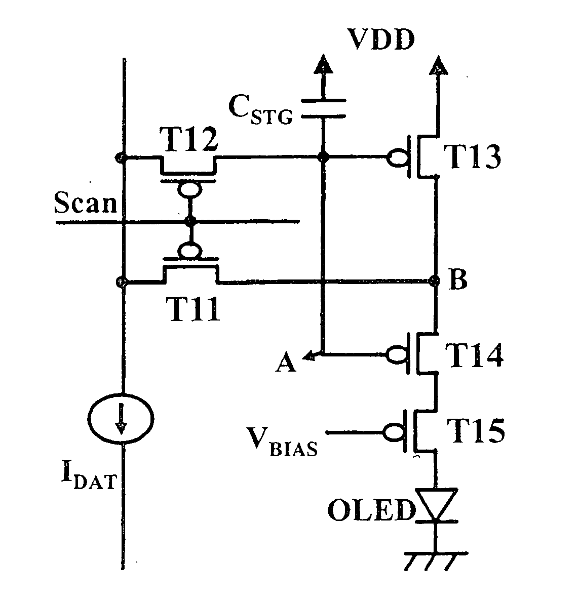 Picture element structure of current programming method type active matrix organic emitting diode display and driving method of data line