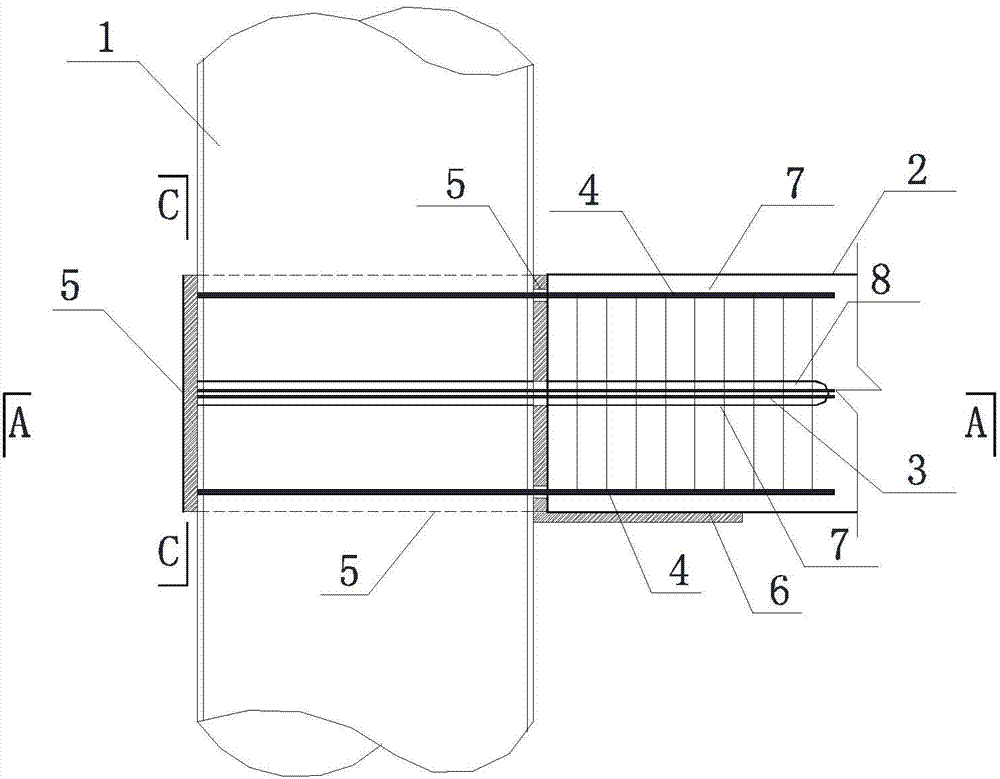 Prestressed concrete beam and circular steel pipe concrete column combined joint connected with regular rebars