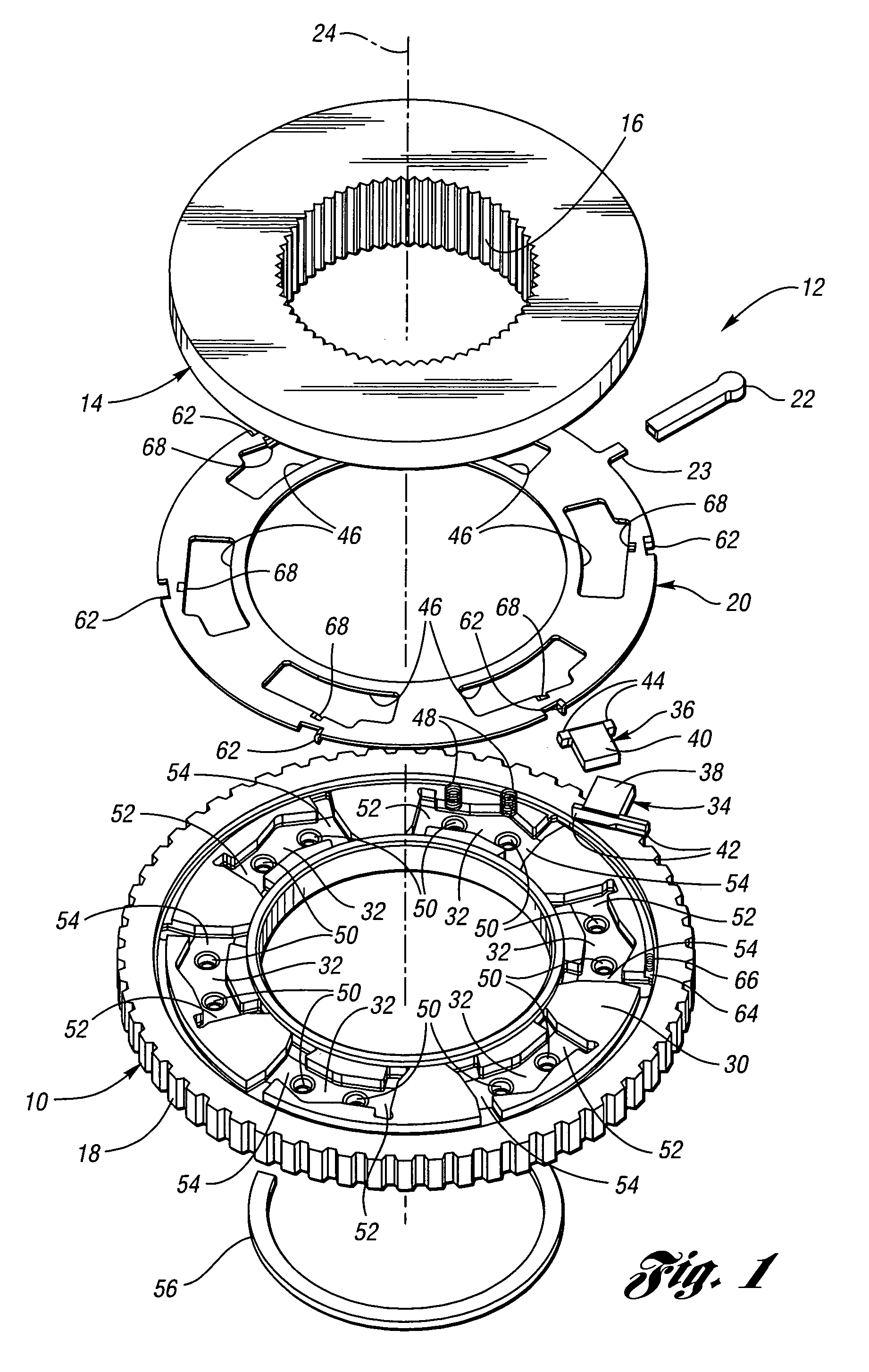 Overrunning coupling assembly and method for controlling the engagement of planar members