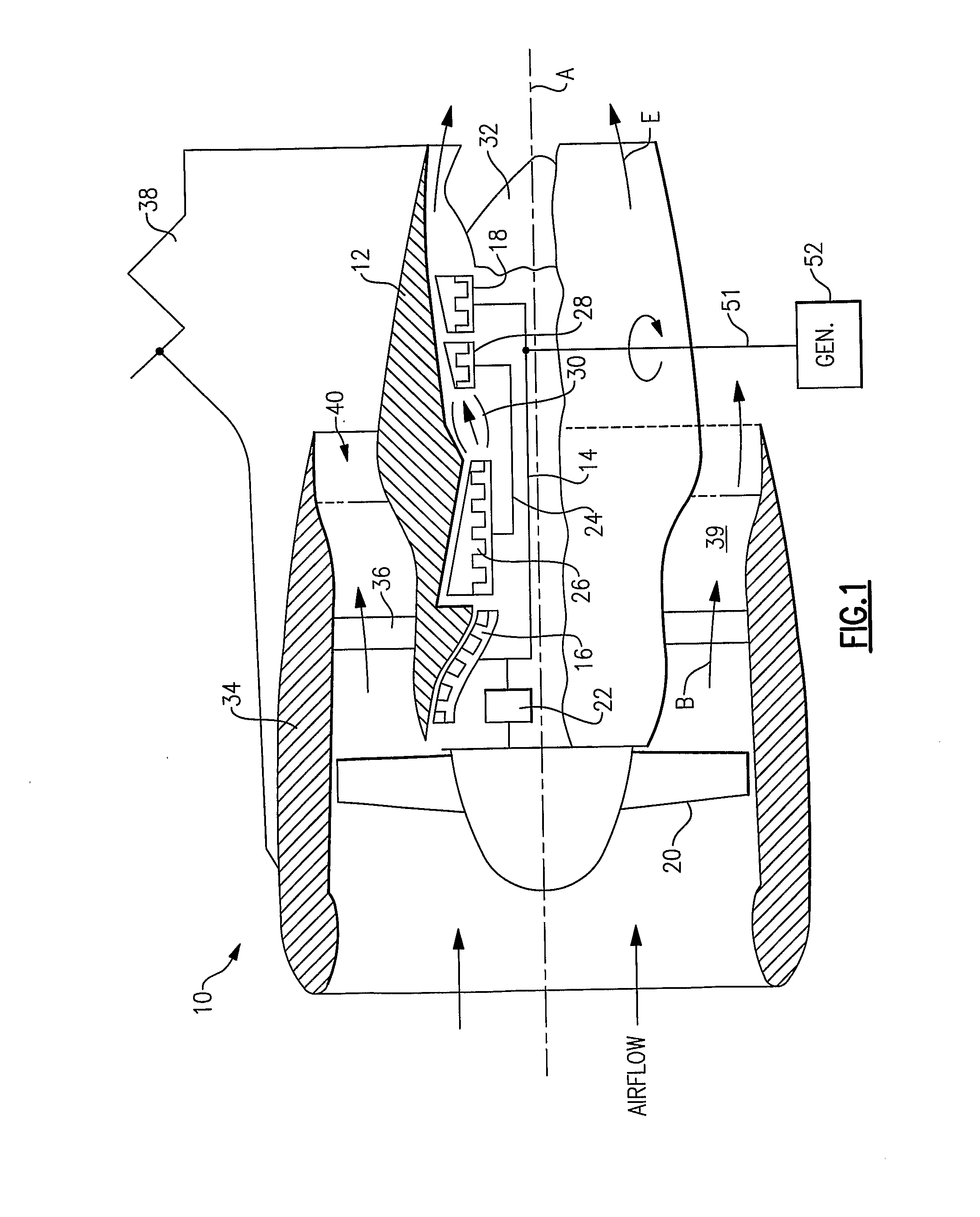 Turbofan engine with variable area fan nozzle and low spool generator for emergency power generation and method for providing emergency power