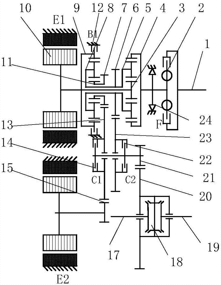 Dual-mode hybrid power transmission device of front-wheel drive car