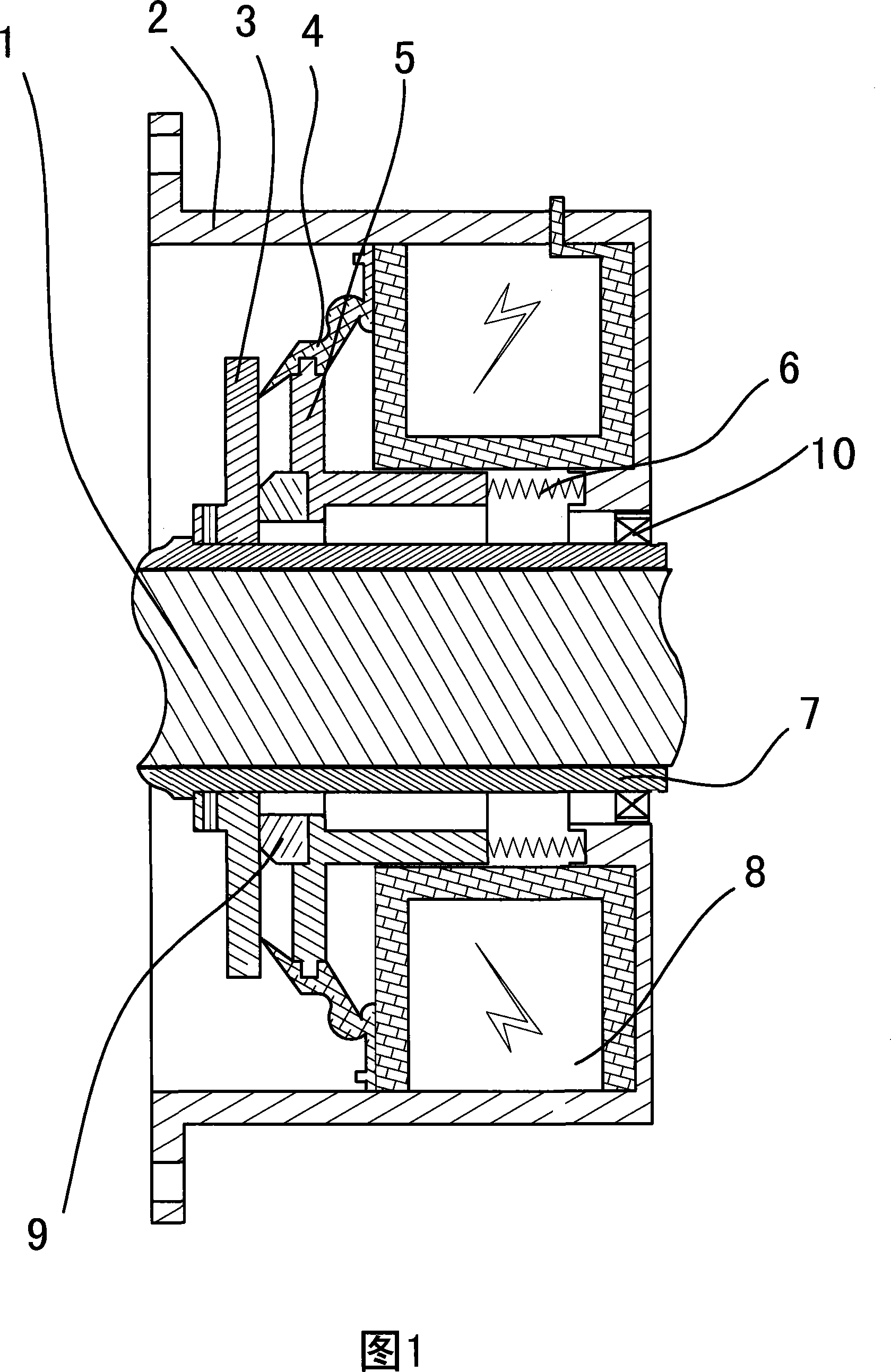 Electromagnetic sealing device of axis for machine halt