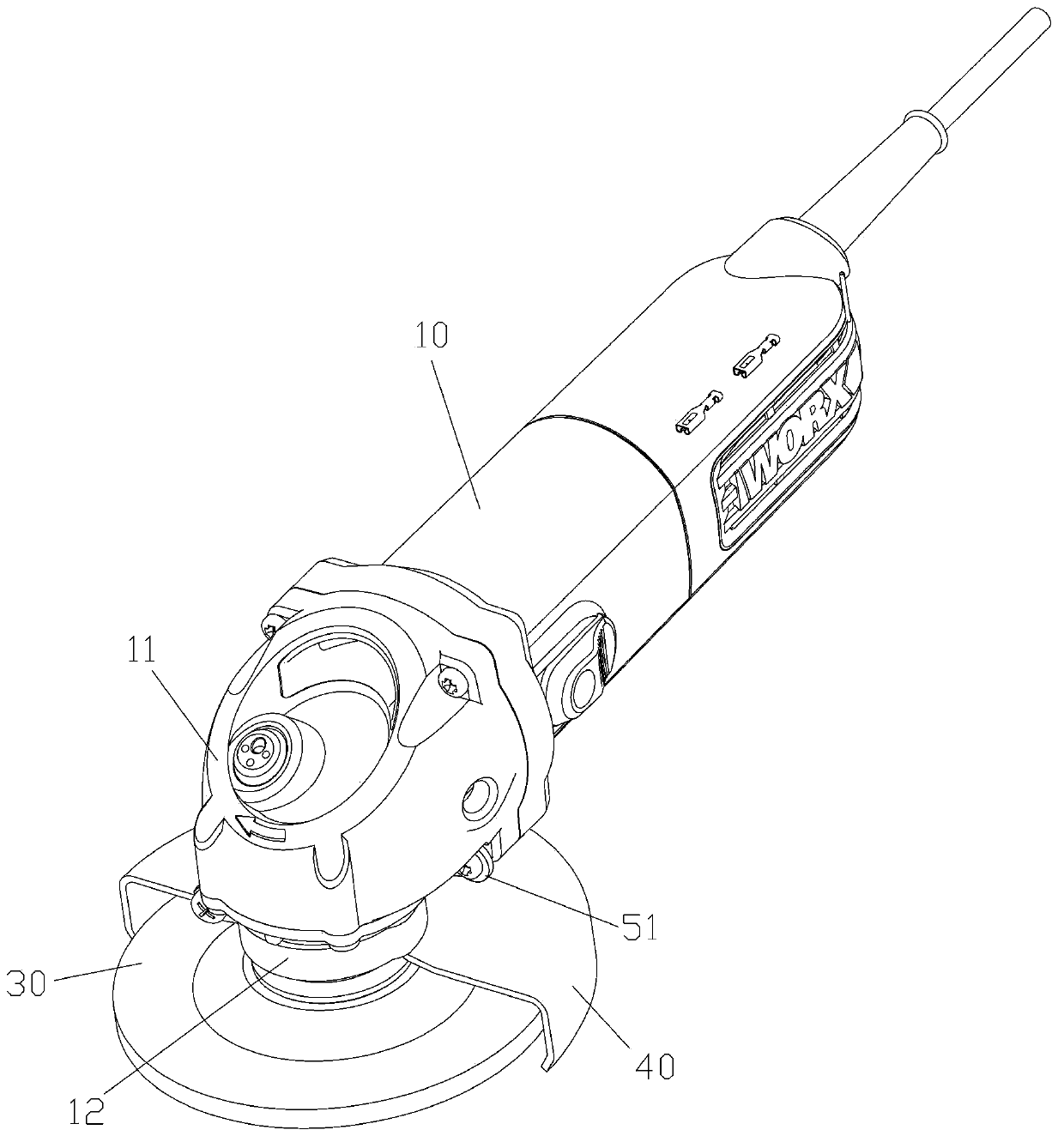 Angle grinder with push rod type stopping mechanism