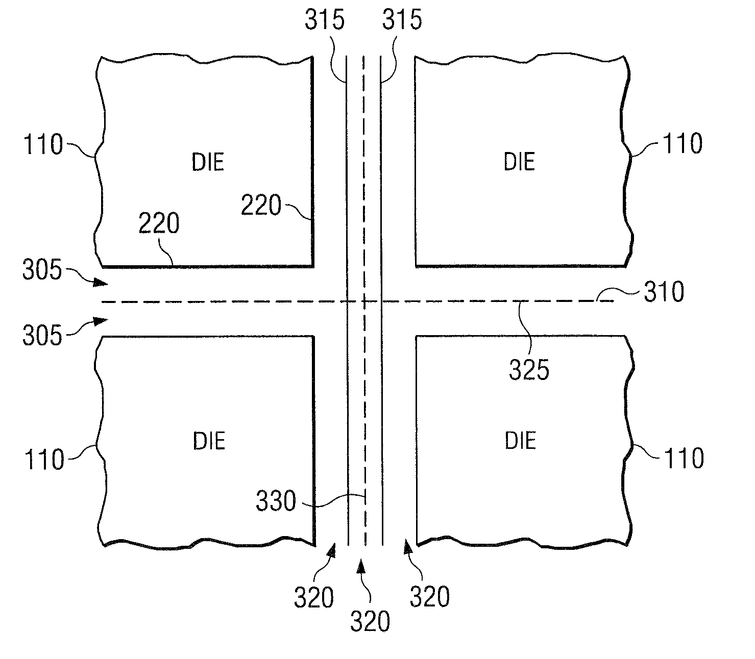 Embedded scribe lane crack arrest structure for improved IC package reliability of plastic flip chip devices