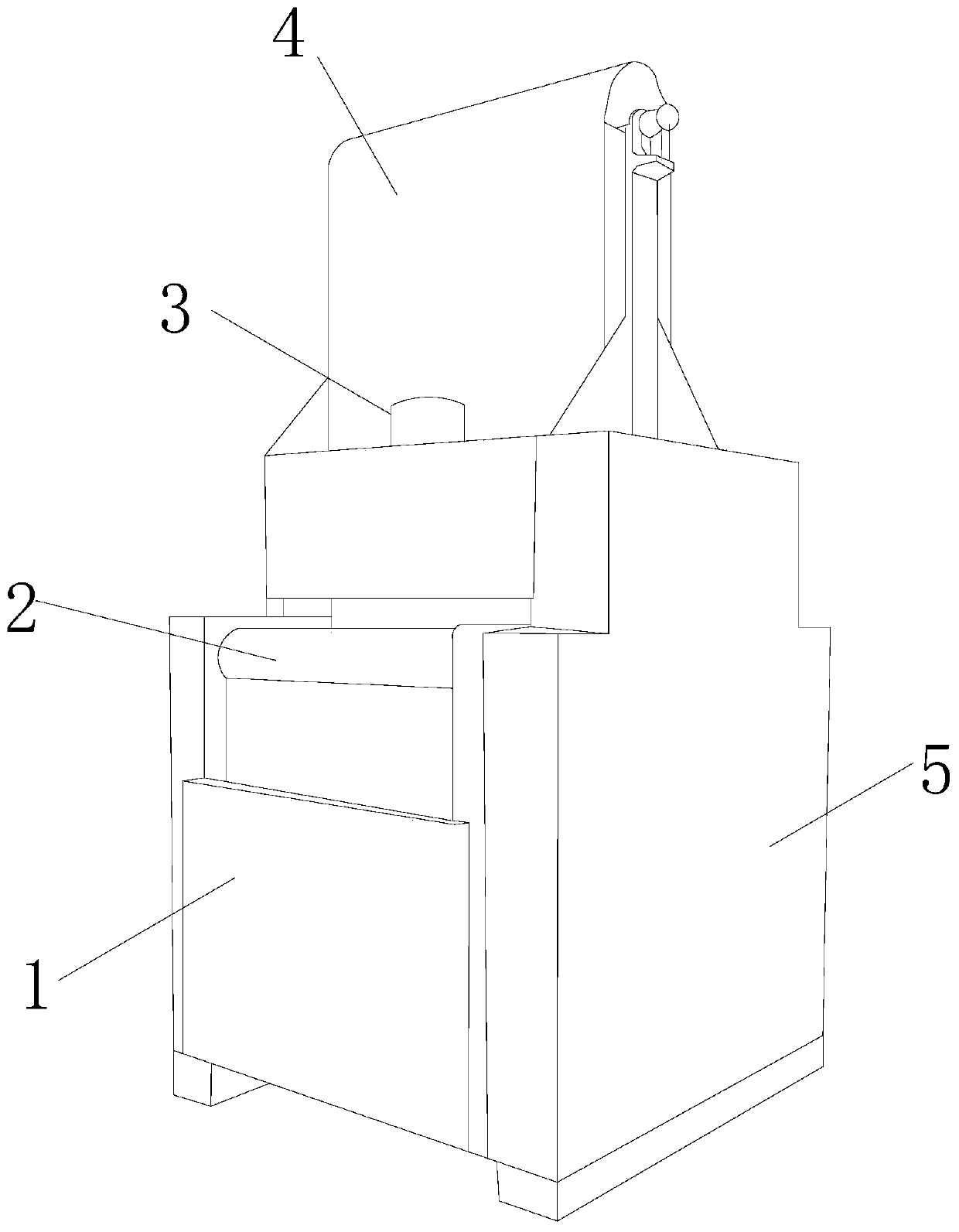 A cross-section wood molding polishing device that is pulled and adsorbed by centrifugal pressing in the form of a cone