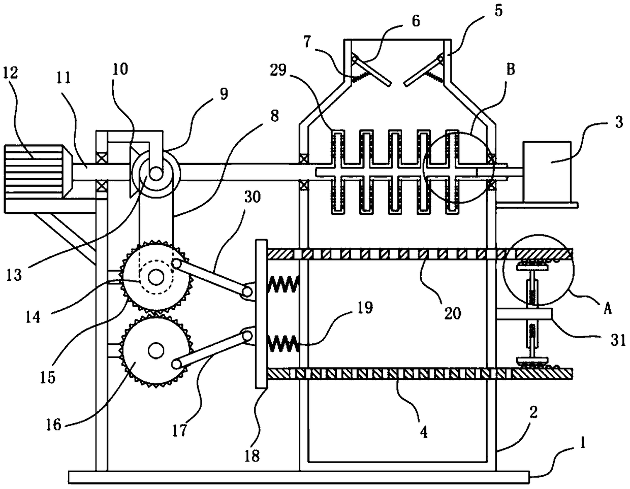 Multistage chemical material screening and treatment device