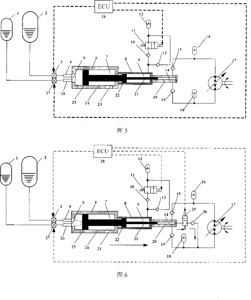 Double-group element single-piston type hydraulic free piston engine