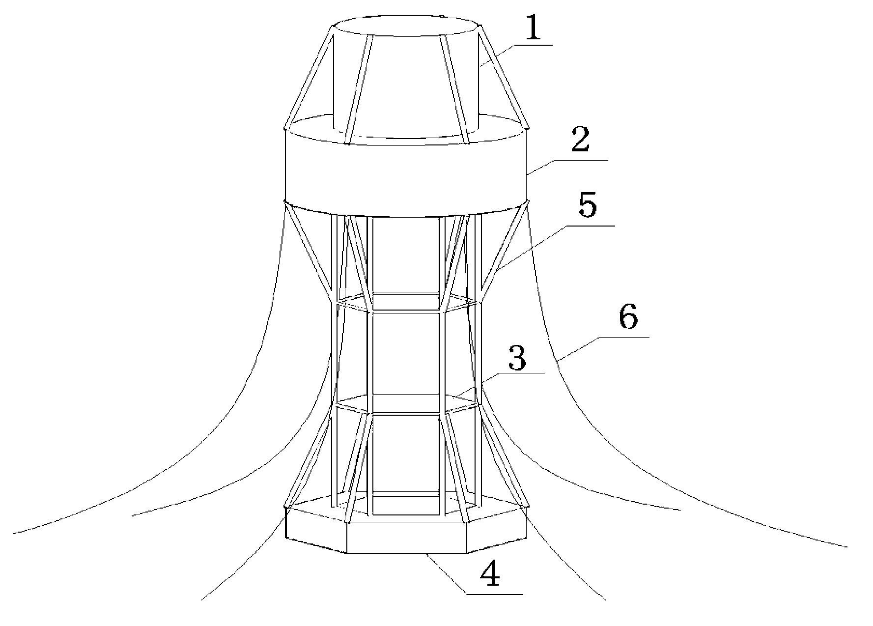 Offshore wind power floating foundation suitable for small water plane with water depth below 100m