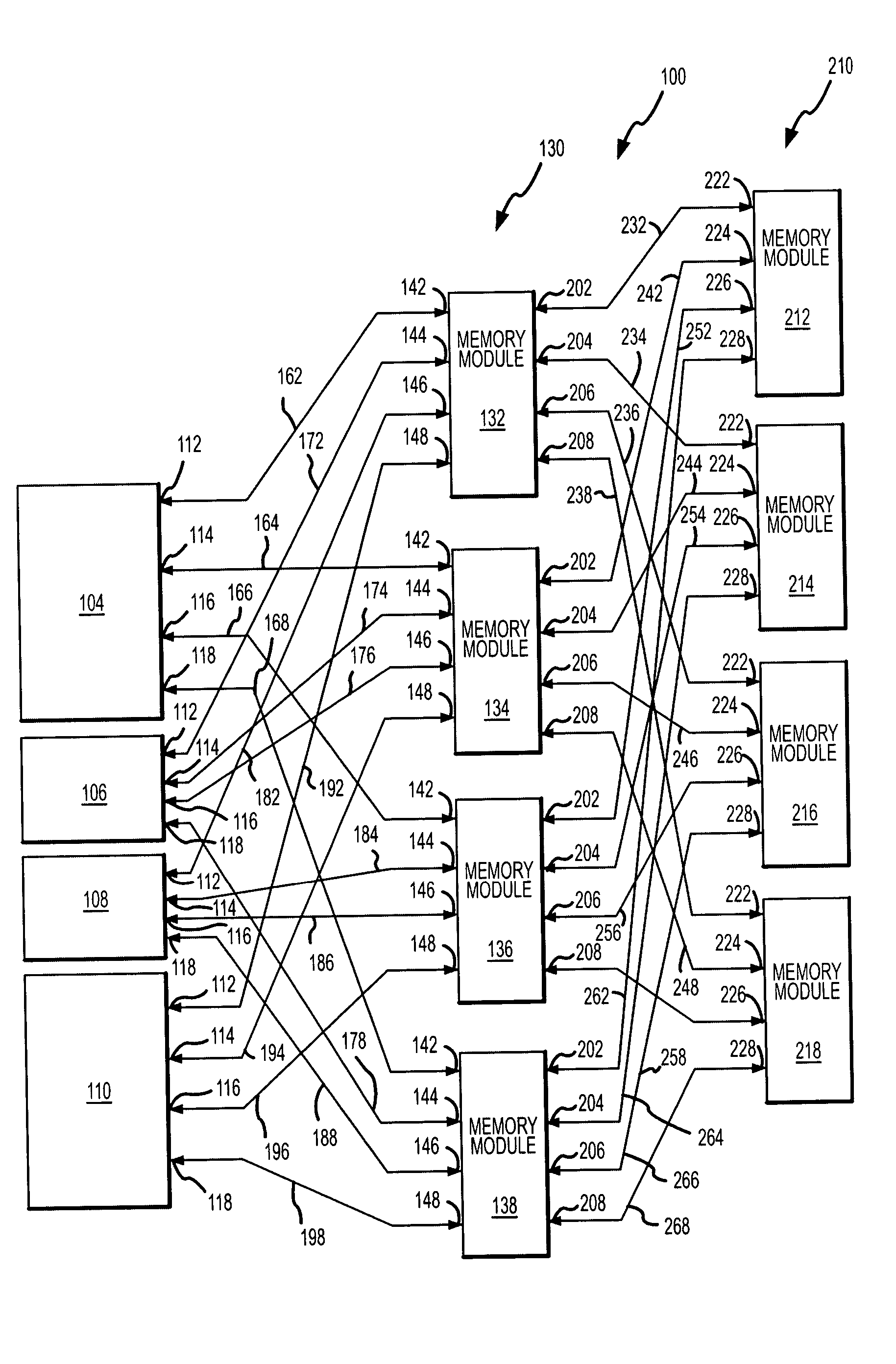 Multiple processor system and method including multiple memory hub modules