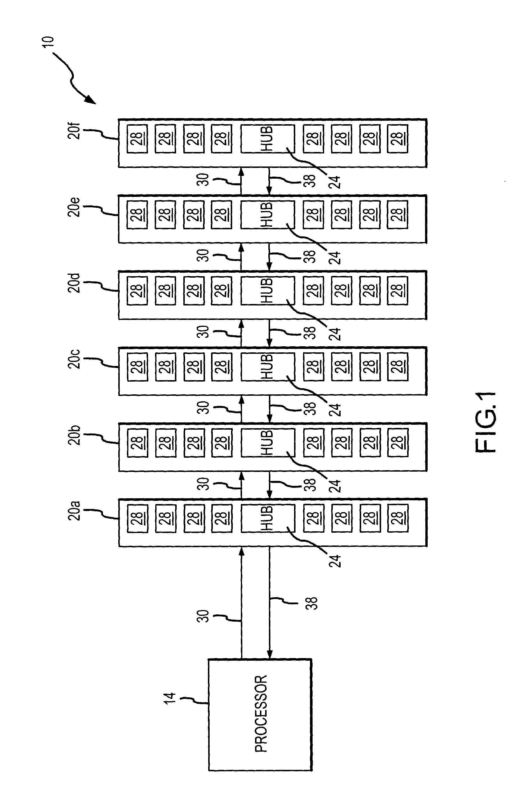 Multiple processor system and method including multiple memory hub modules