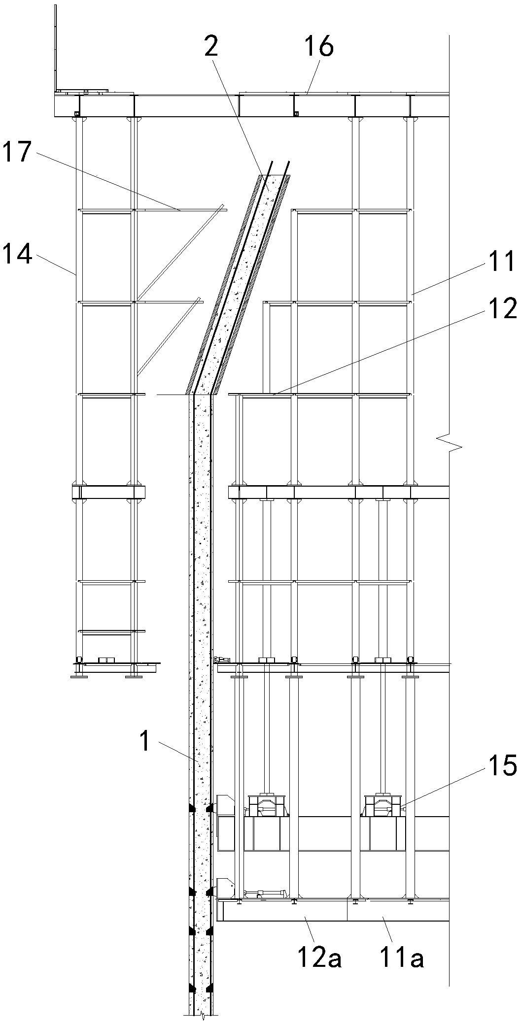 Cylinder frame support type integral steel platform suitable for inclined wall construction and construction method thereof