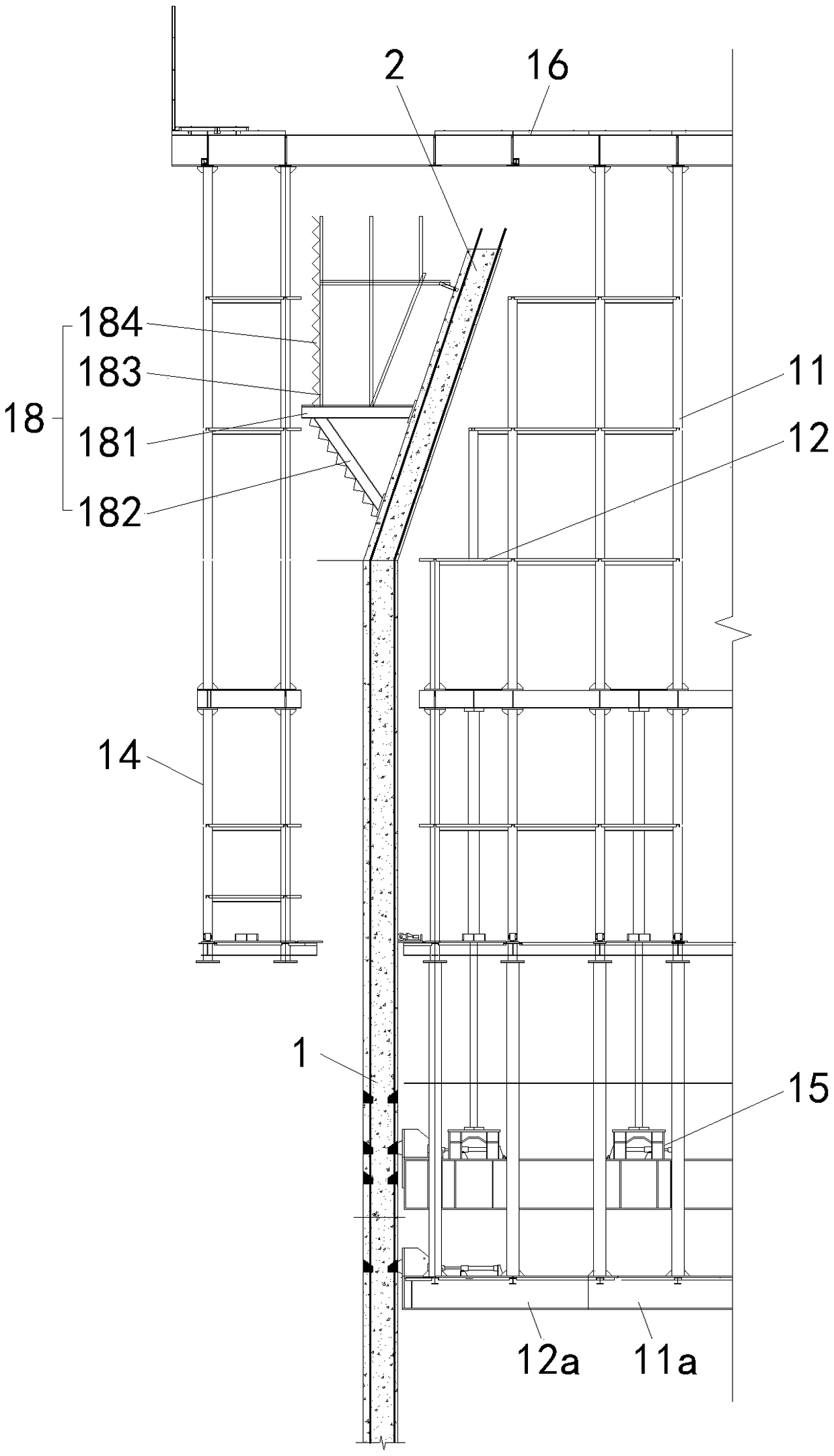 Cylinder frame support type integral steel platform suitable for inclined wall construction and construction method thereof