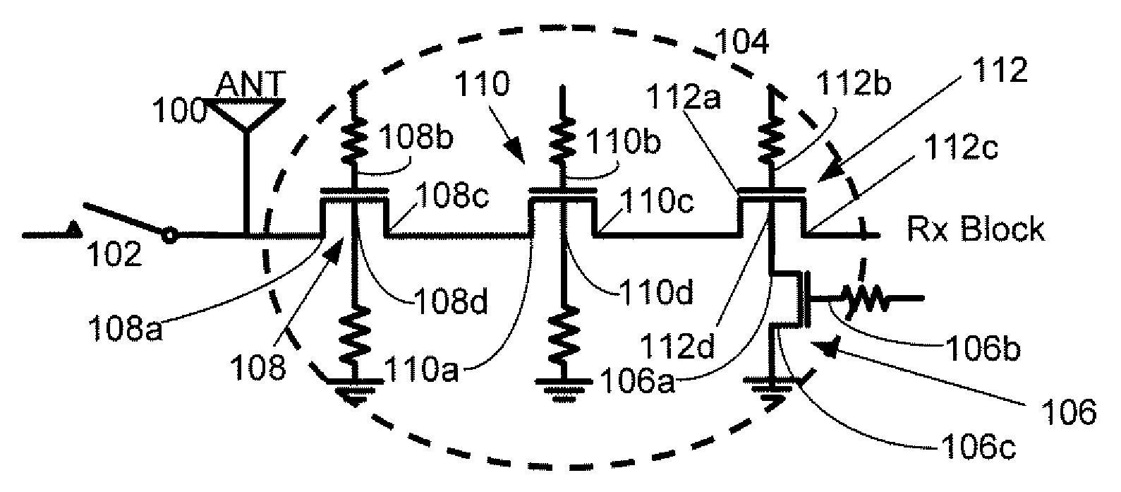 Systems, Methods and Apparatuses for High Power Complementary Metal Oxide Semiconductor (CMOS) Antenna Switches Using Body Switching and External Component in Multi-Stacking Structure