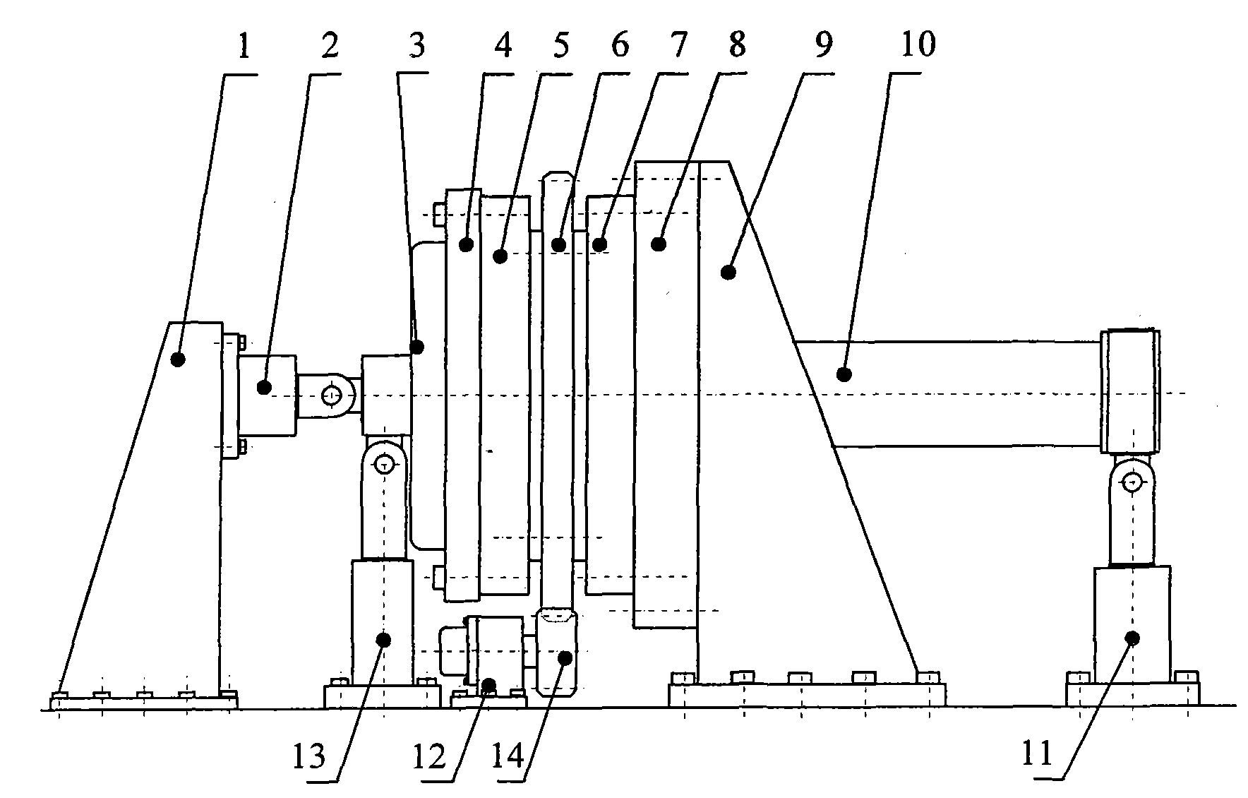 Experimental table of wind-driven generator pitching slewing support